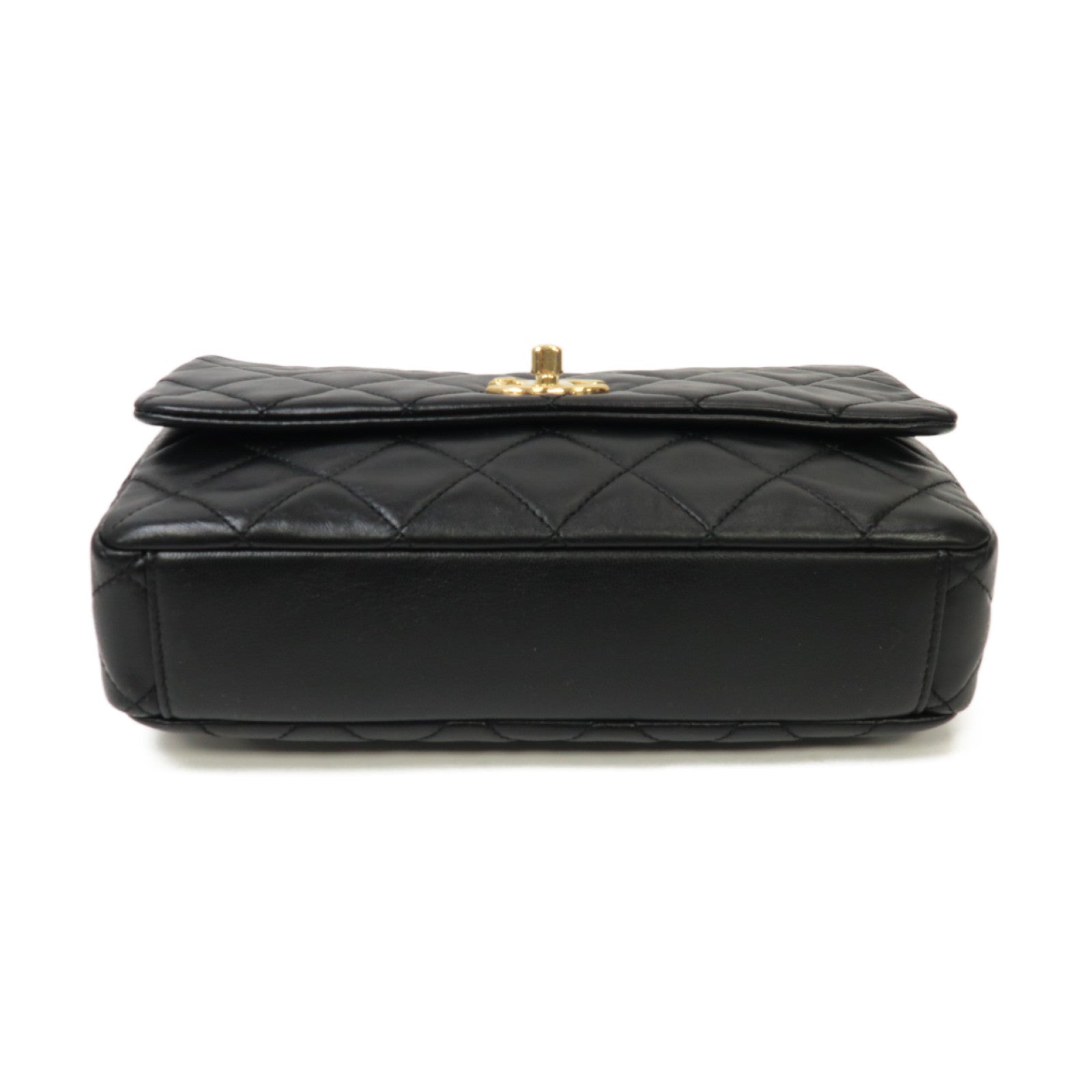 CHANEL 菱格羊皮皮革Chain Shoulder Bag金扣鏈帶肩背袋黒色