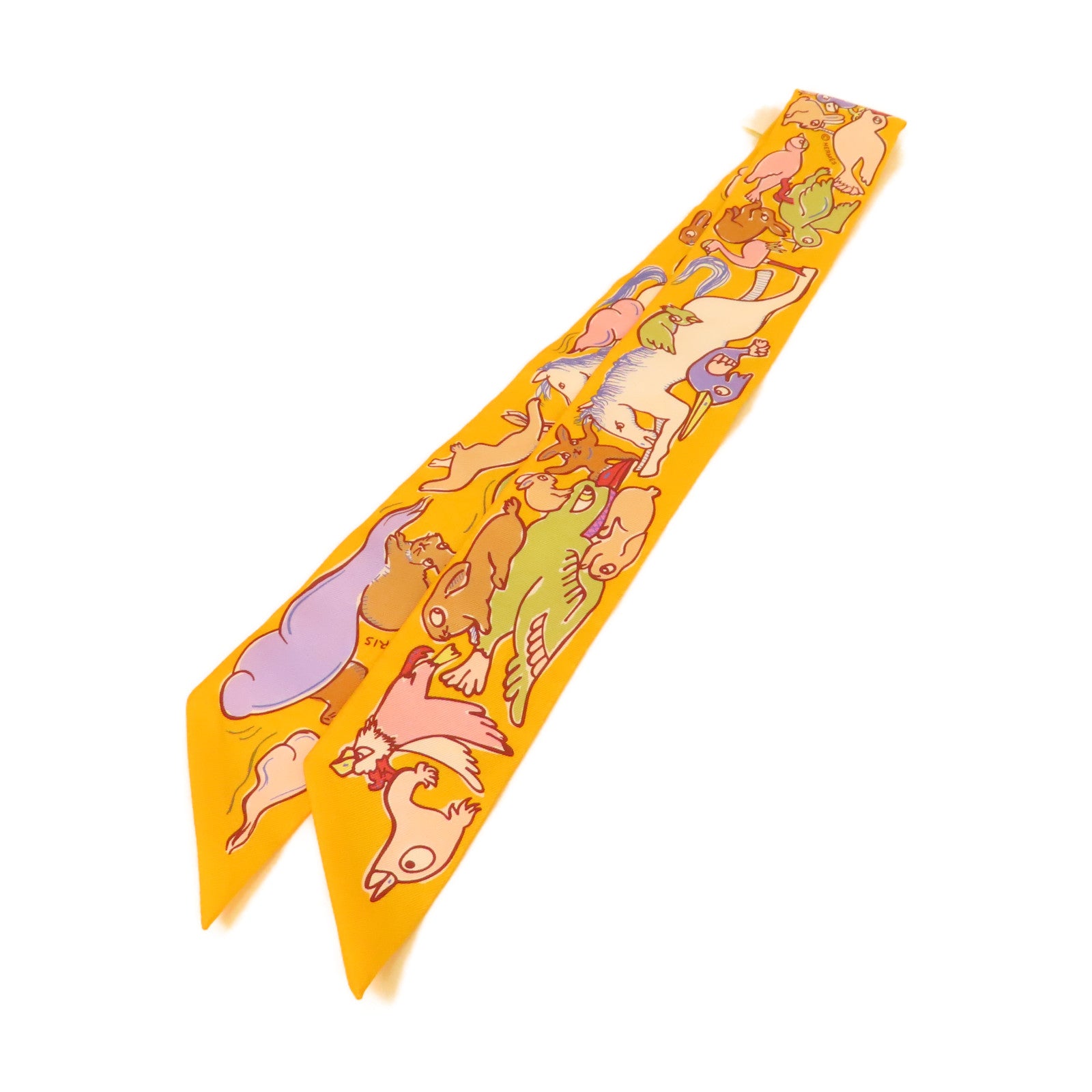HERMES 絲質Twilly絲巾橙黄色/彩色