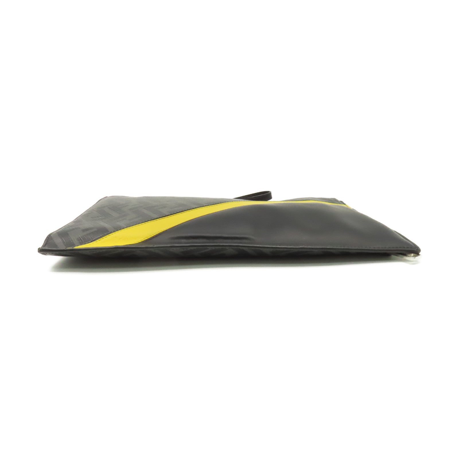 FENDI 塗層帆布/牛皮皮革Clutch Bag銀扣手拿包碳灰色/黑色/黃色