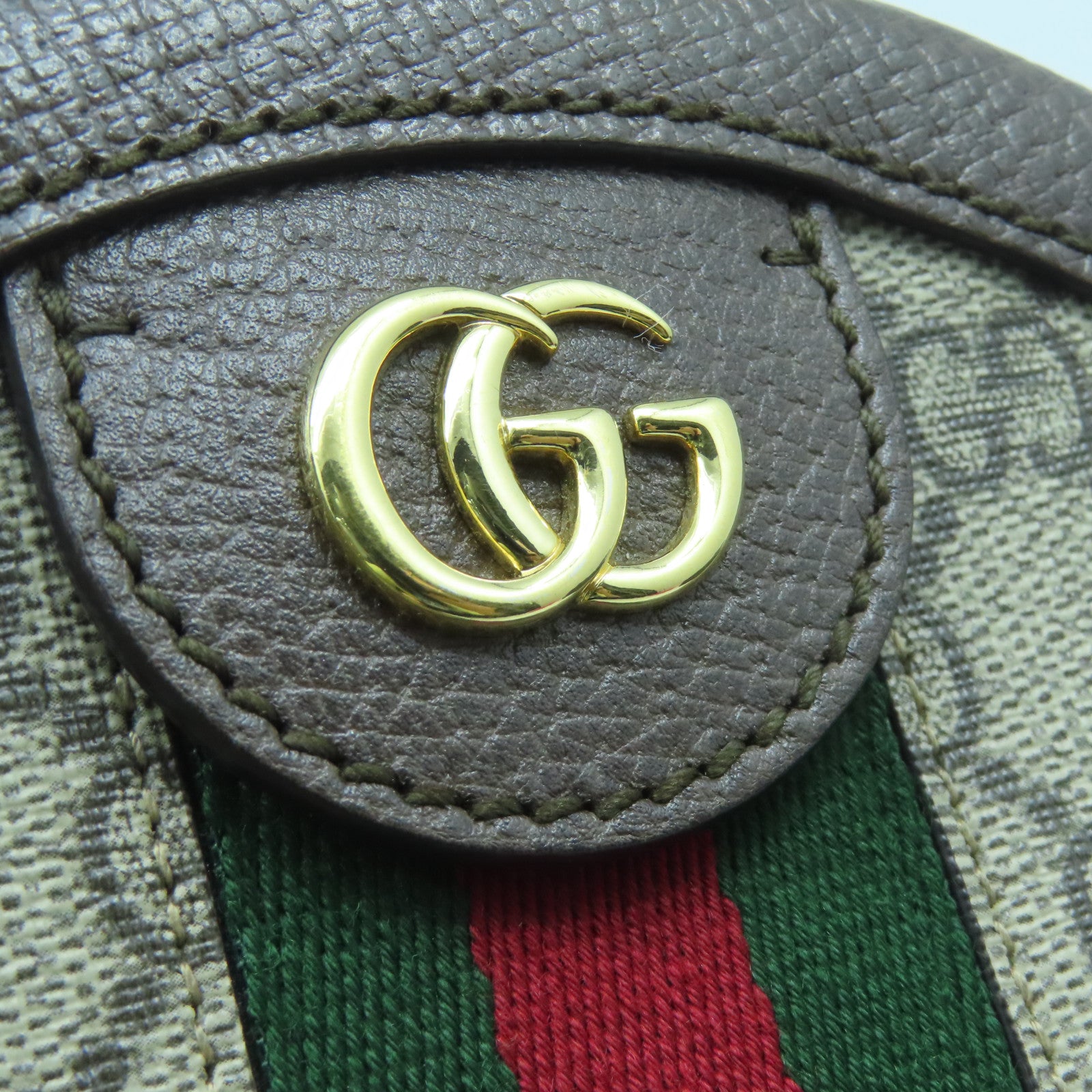 GUCCI 塗層帆布Ophidia GG金扣鏈帶肩背袋啡色