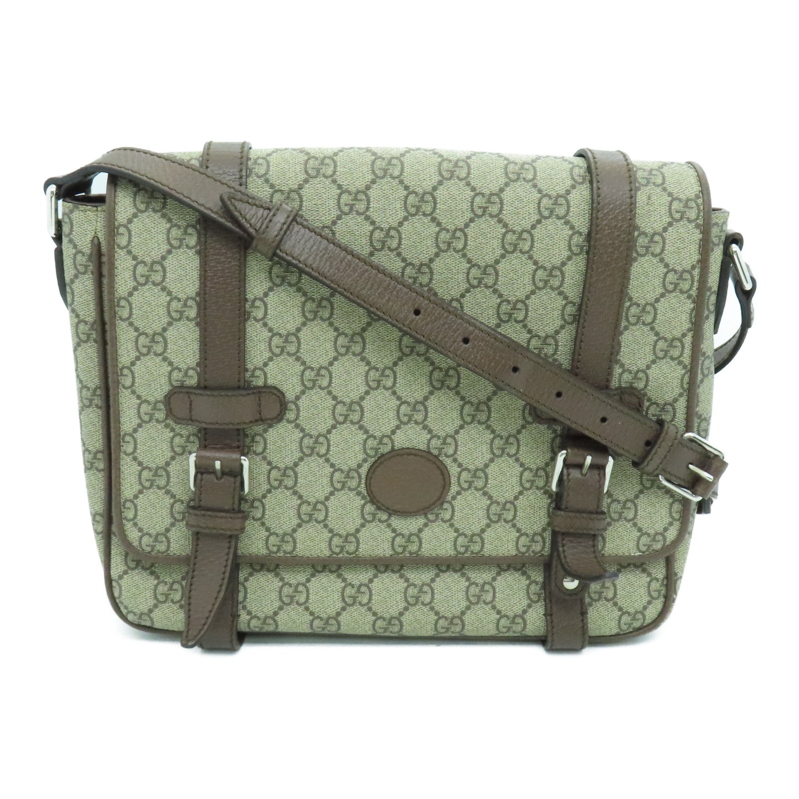 GUCCI 涂层帆布GG Messenger银扣肩背袋啡色