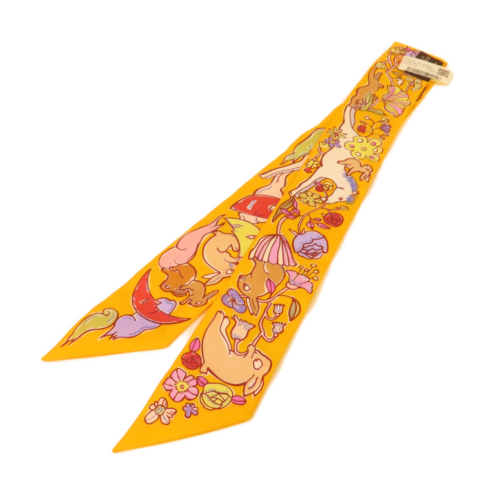 HERMES 絲質Twilly絲巾橙黄色/彩色