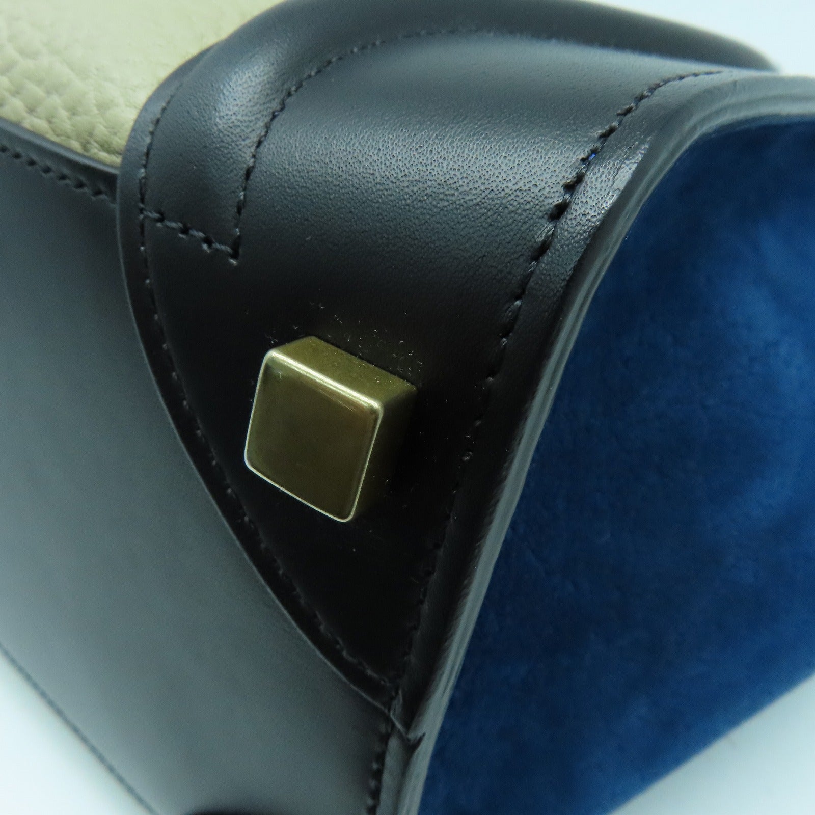 CELINE 牛皮皮革Micro Luggage金扣手挽袋米色/蓝色
