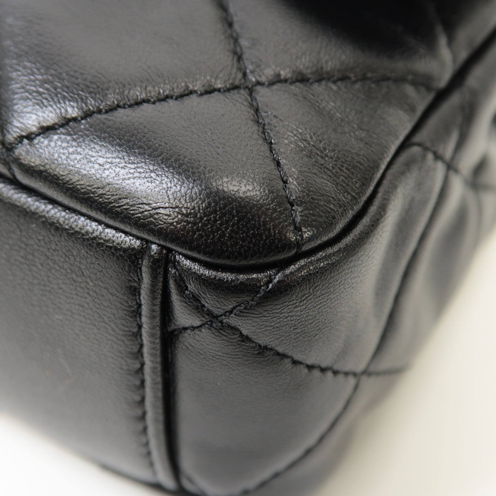 CHANEL 菱格羊皮皮革Chain Shoulder Bag金扣鏈帶肩背袋黒色