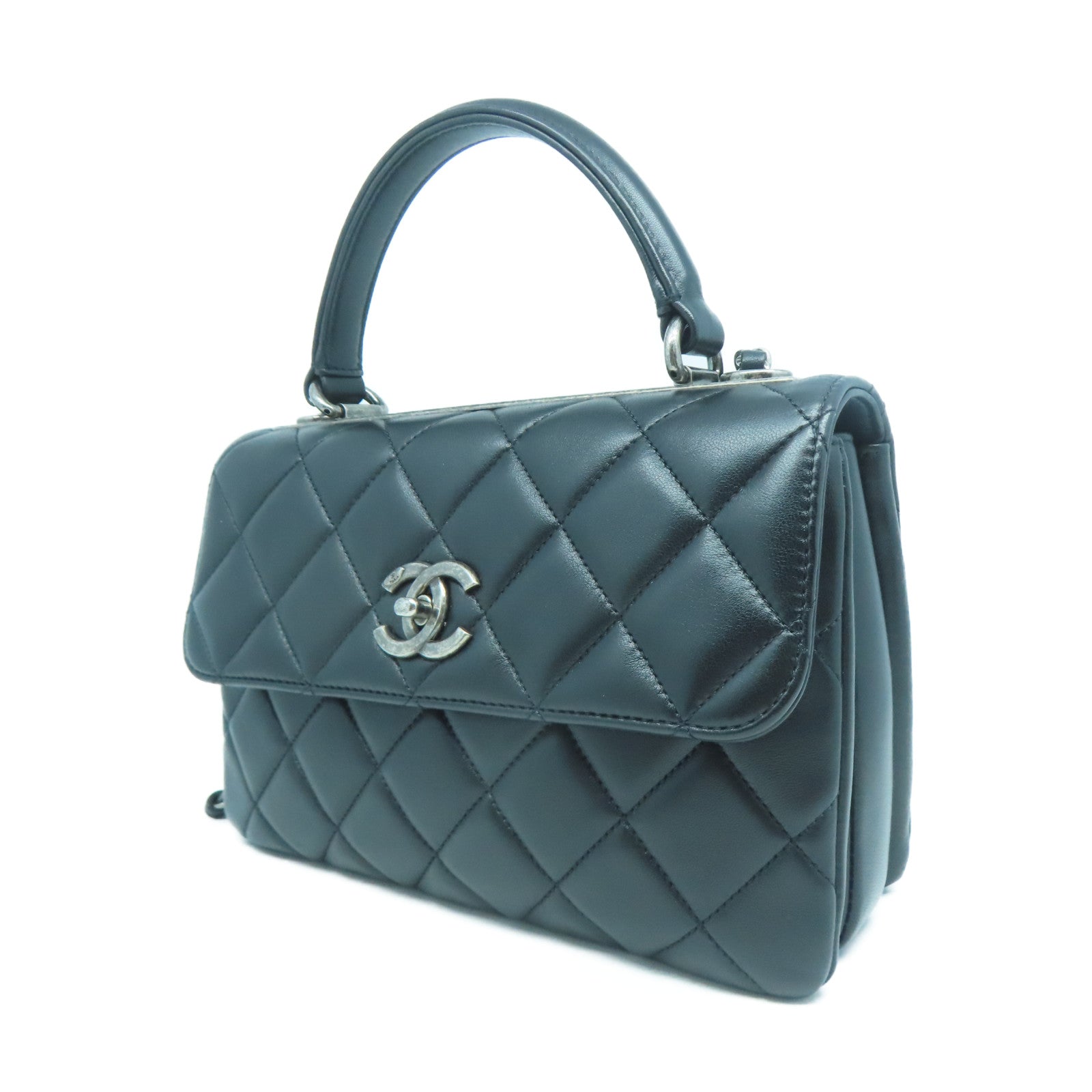 CHANEL 【激減優惠】菱格牛皮皮革Chain Shoulder黑扣手挽肩背兩用袋黑色