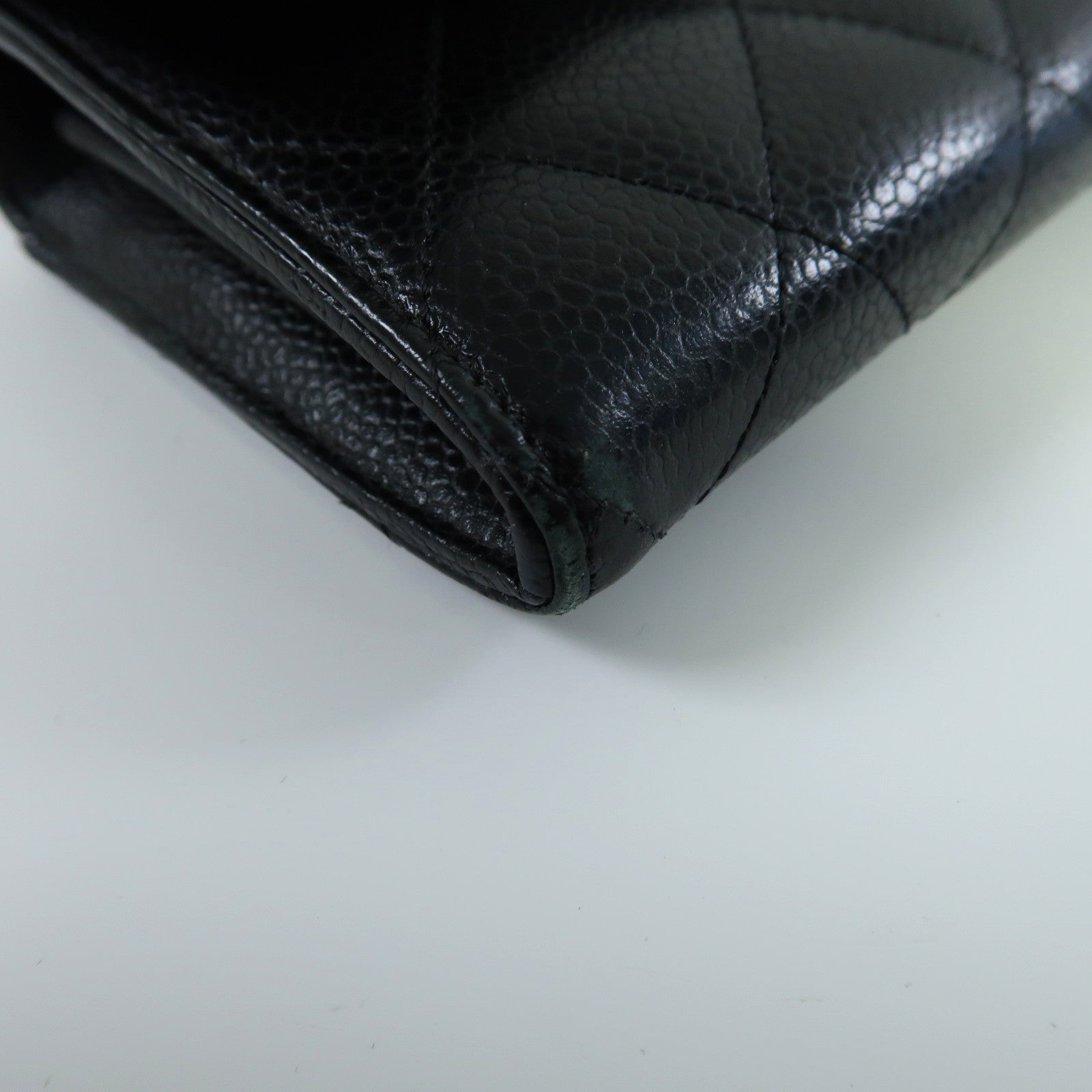 CHANEL 菱格Caviar皮革Long Wallet金扣長錢包黑色