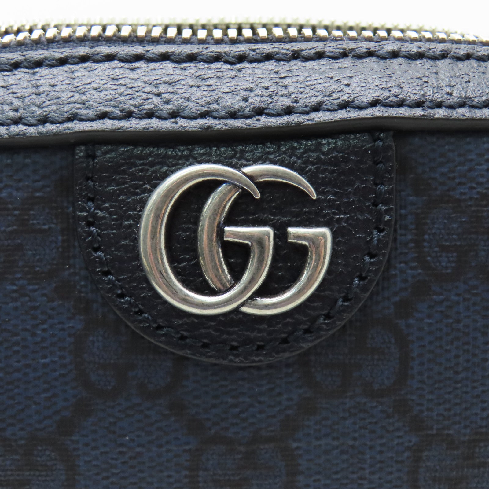 GUCCI 塗層帆布2 Way Shoulder bag銀扣手挽肩背兩用袋深藍色