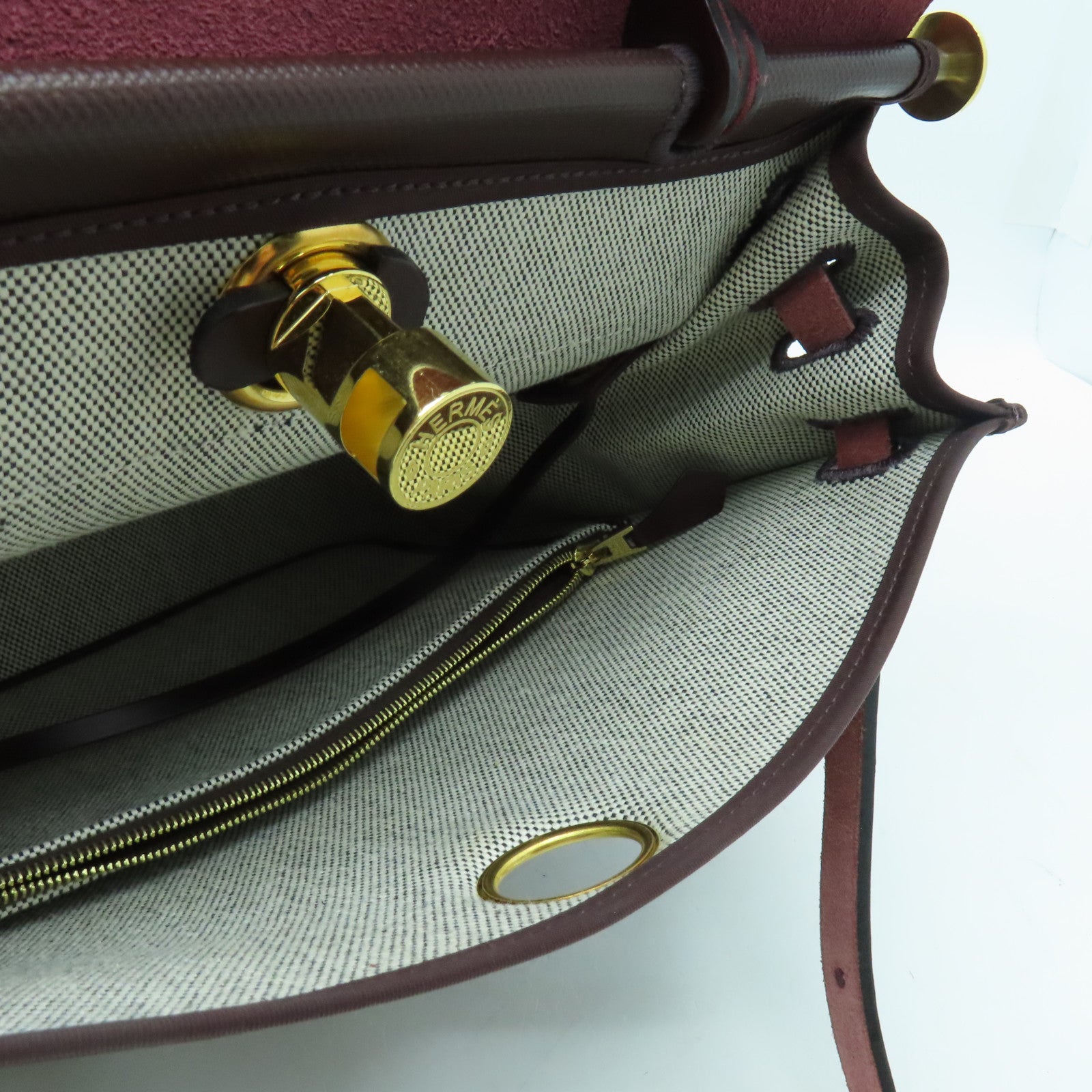 HERMES Canvas Herbag PM Gold Buckle Hand Shoulder Dual-purpose Bag Wine Red
