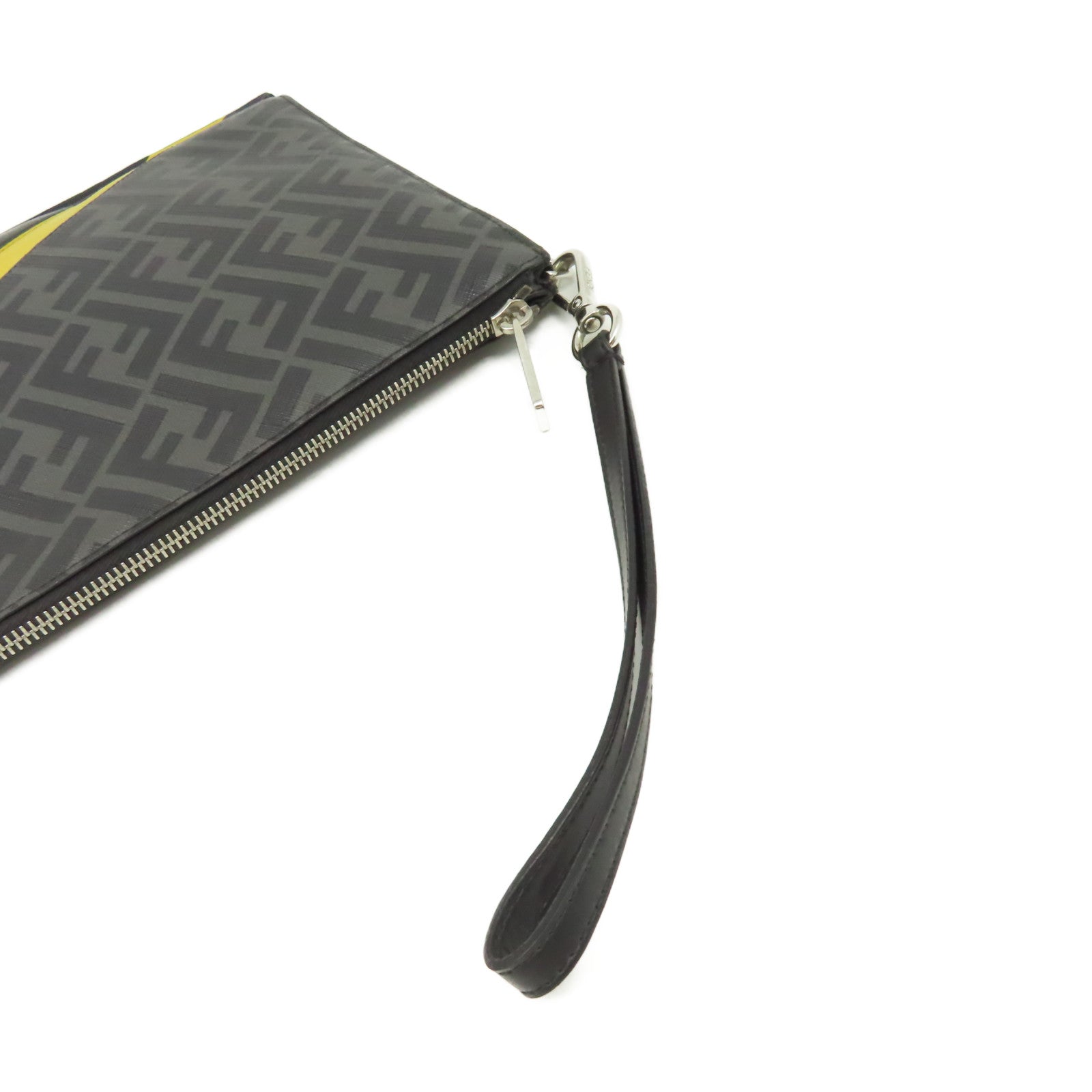 FENDI 塗層帆布/牛皮皮革Clutch Bag銀扣手拿包碳灰色/黑色/黃色