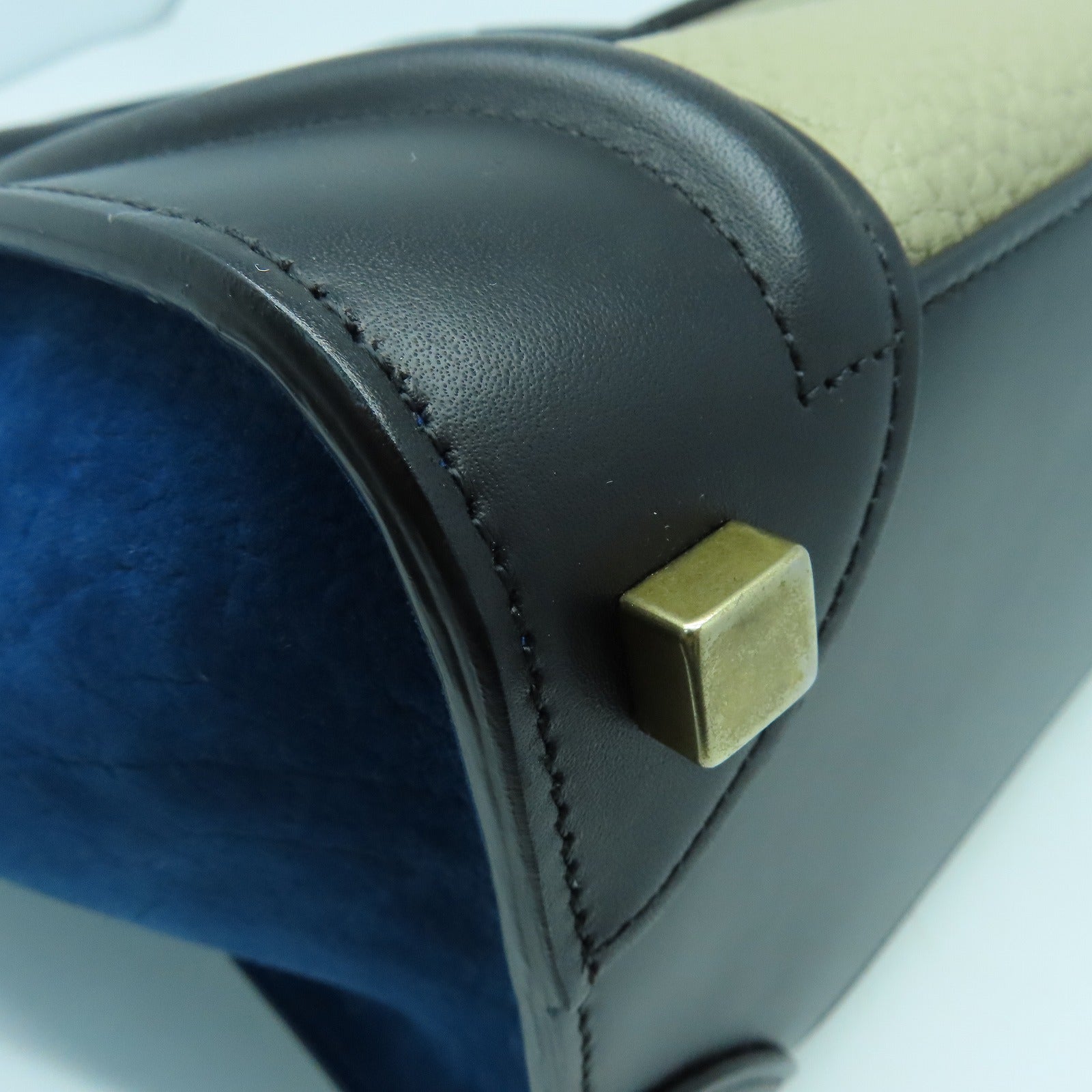 CELINE 牛皮皮革Micro Luggage金扣手挽袋米色/蓝色