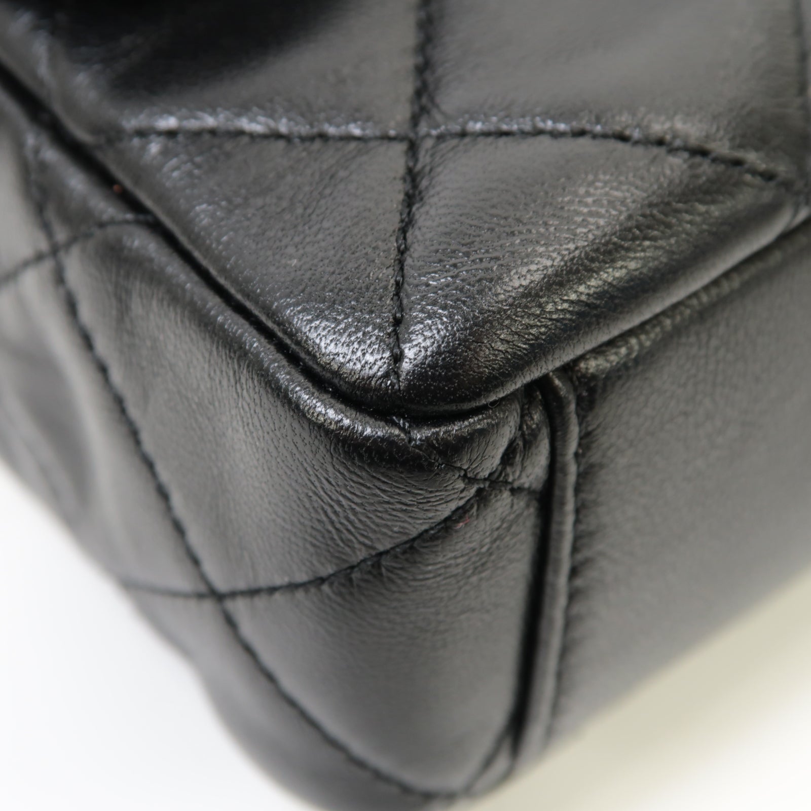 CHANEL 菱格羊皮皮革Chain Shoulder Bag金扣鏈帶肩背袋黒色
