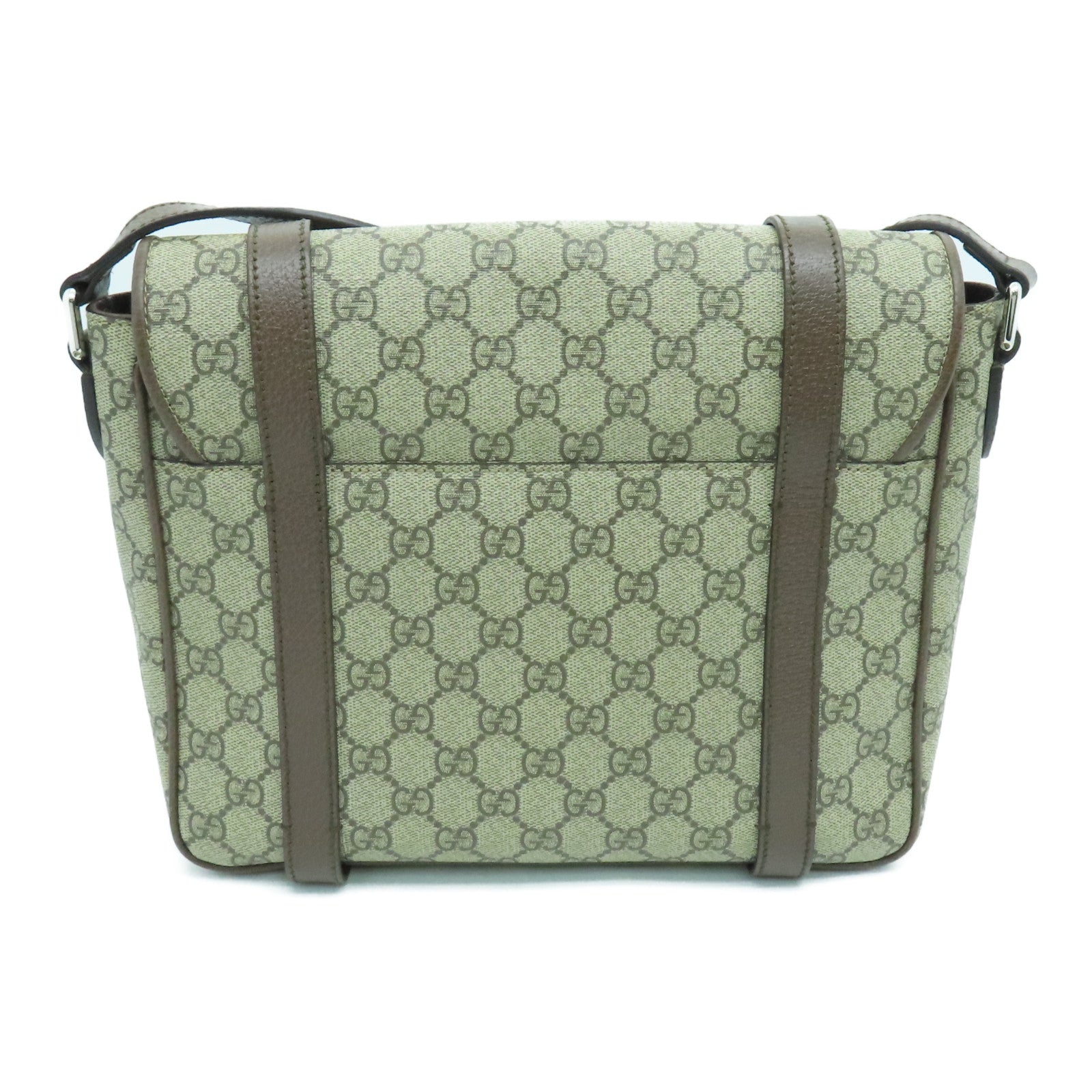 GUCCI 涂层帆布GG Messenger银扣肩背袋啡色