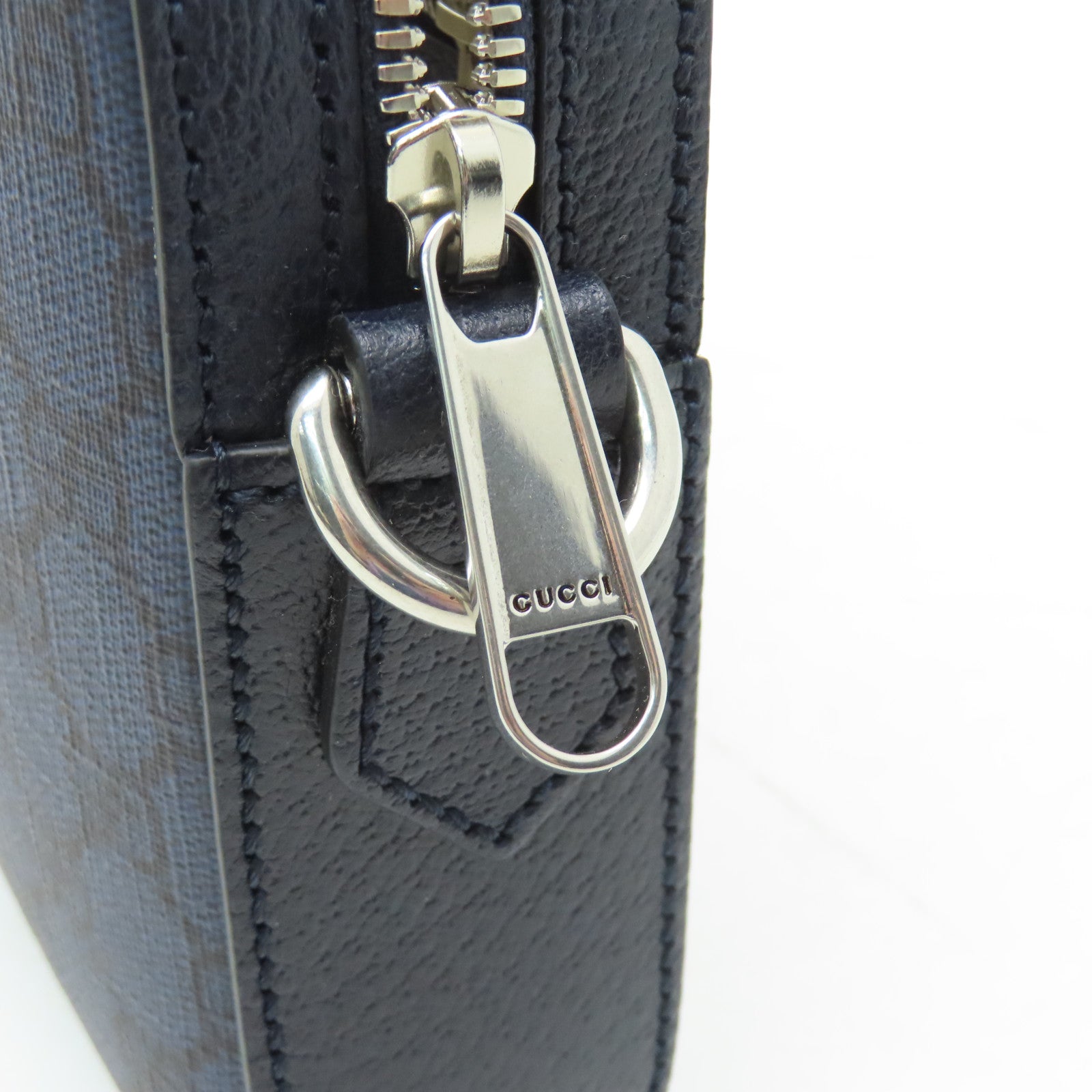 GUCCI 塗層帆布2 Way Shoulder bag銀扣手挽肩背兩用袋深藍色