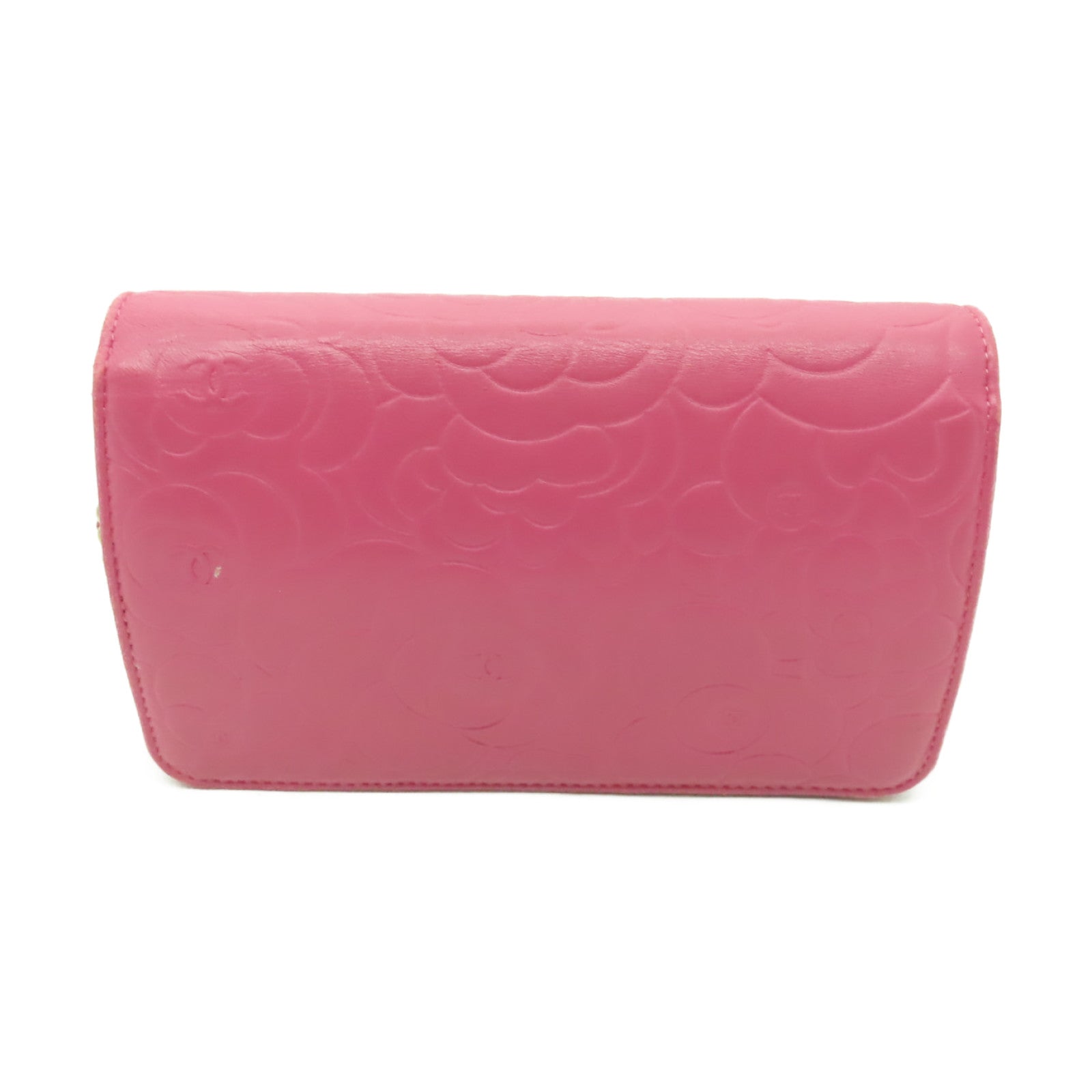 CHANEL 羊皮皮革Camelia WOC金扣鏈帶肩背袋粉紅色