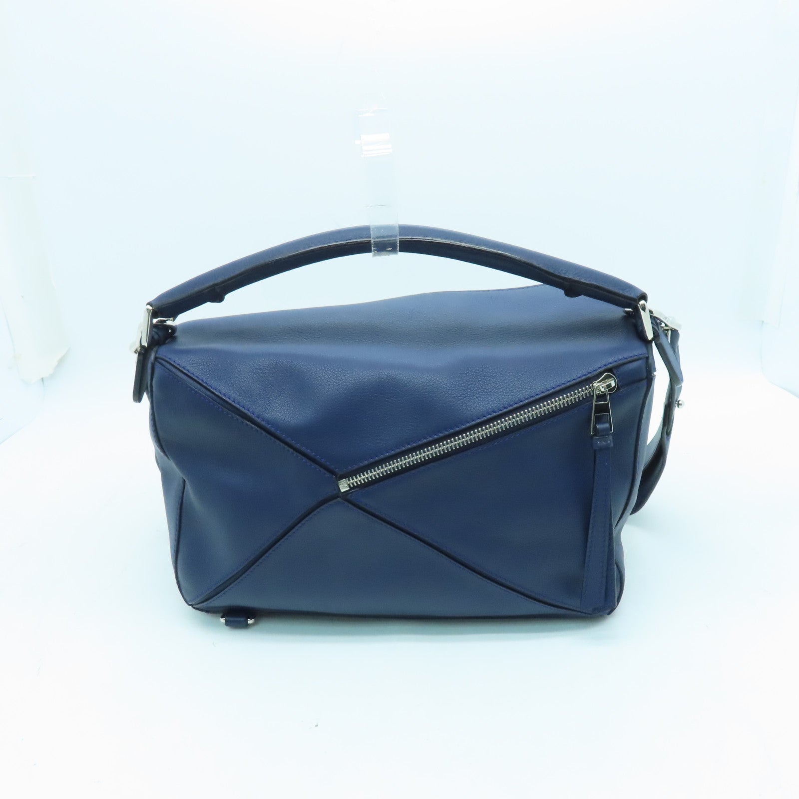 LOEWE cowhide leather Puzzle Bag silver buckle handle shoulder bag blue