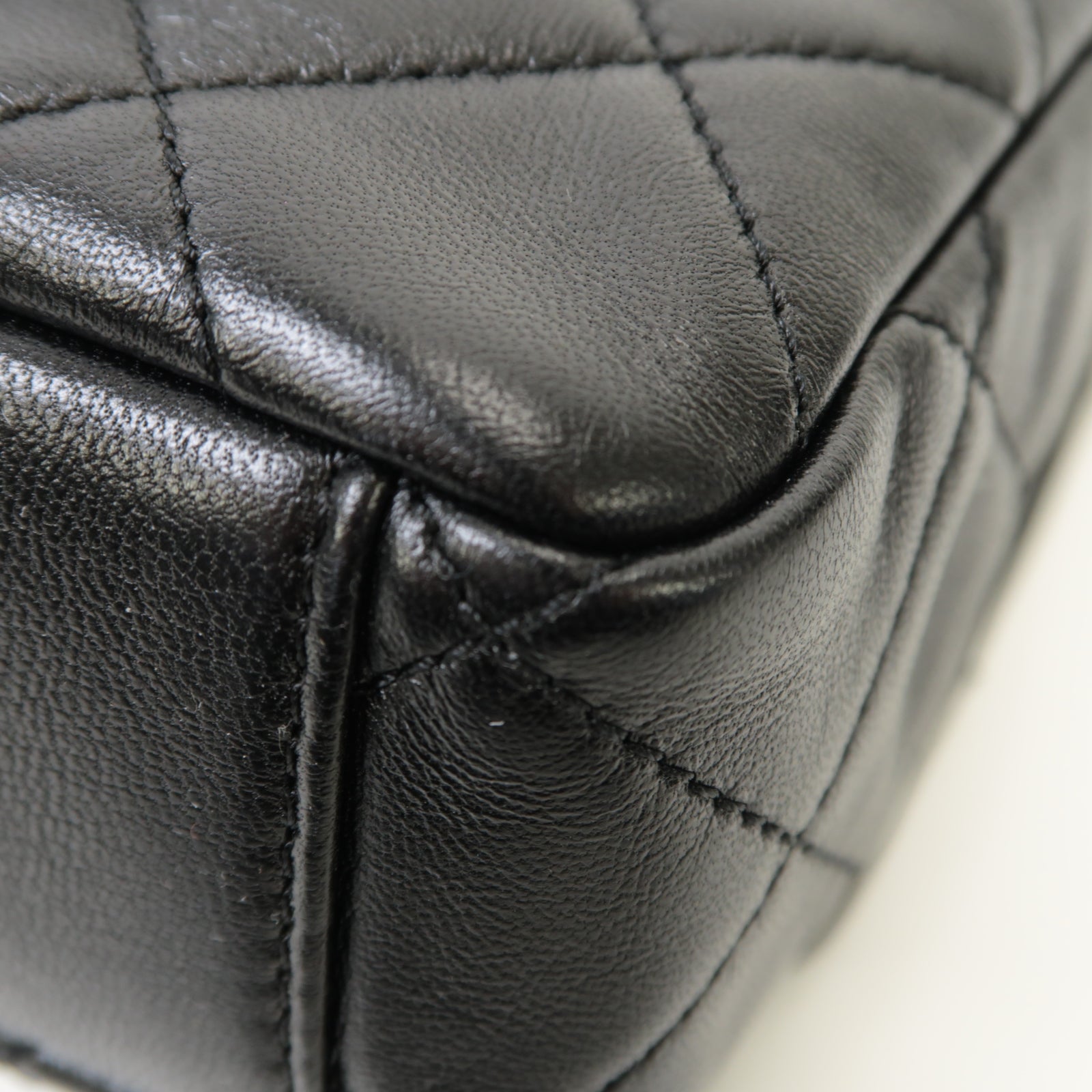 CHANEL 菱格羊皮皮革Chain Shoulder Bag金扣鏈帶肩背袋黒色