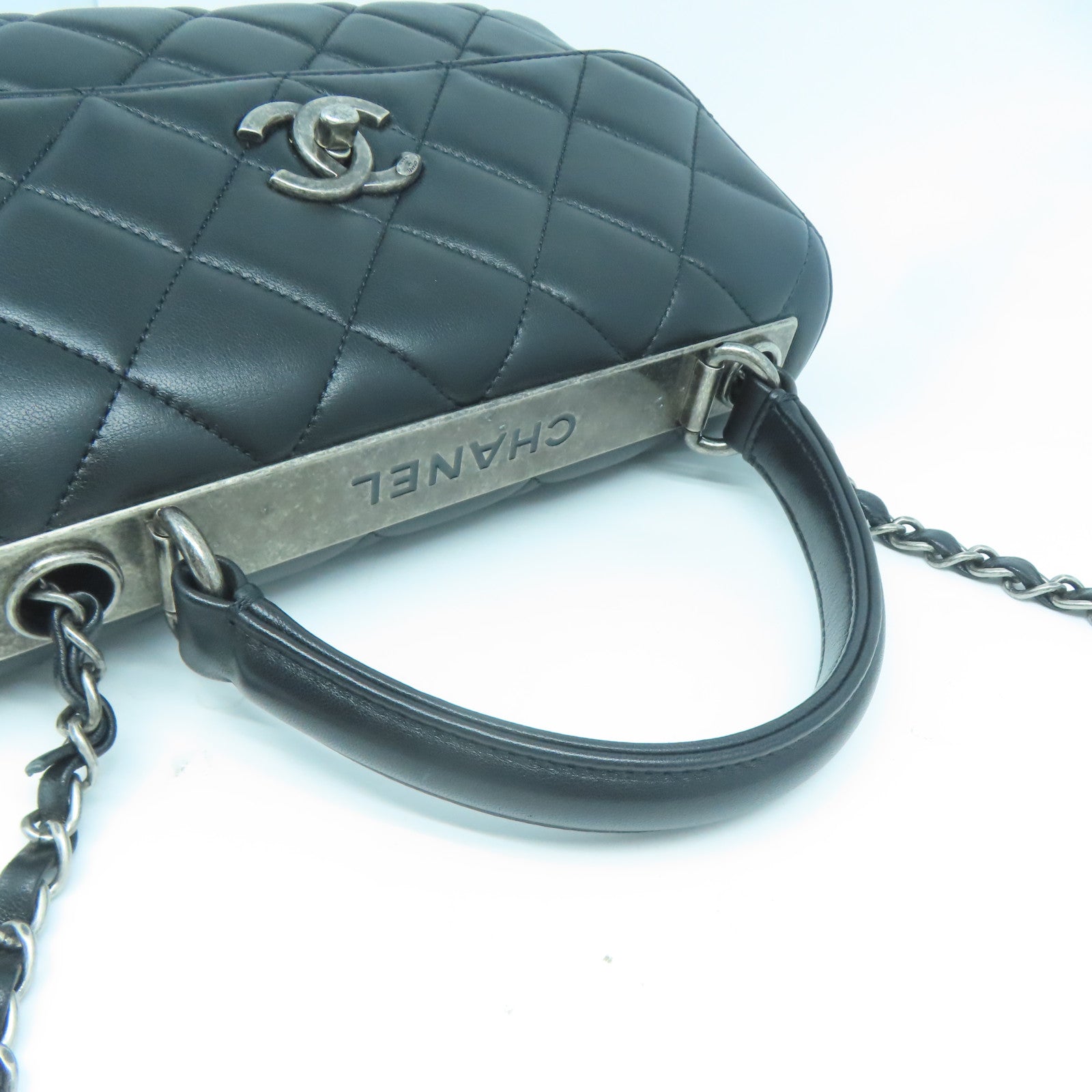 CHANEL 【激減優惠】菱格牛皮皮革Chain Shoulder黑扣手挽肩背兩用袋黑色