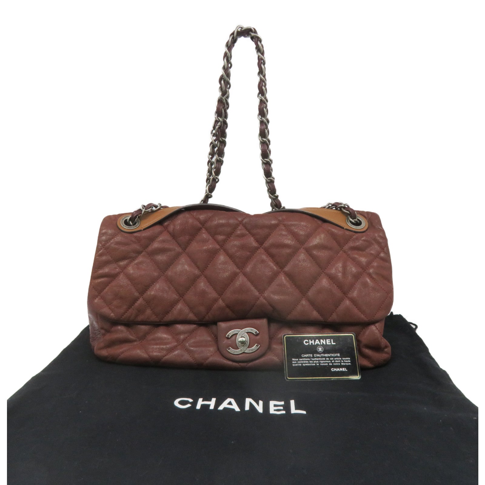 CHANEL [Sharp Discount] Lingge Cowhide Leather Chain Shoulder Bag Silver Buckle Shoulder Bag Brown