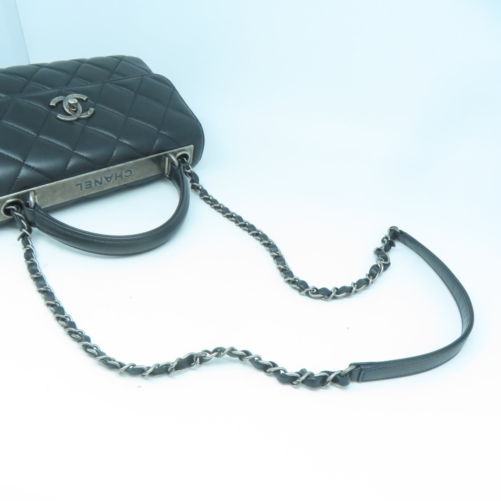 CHANEL 【激減優惠】菱格牛皮皮革Chain Shoulder黑扣手挽肩背兩用袋黑色