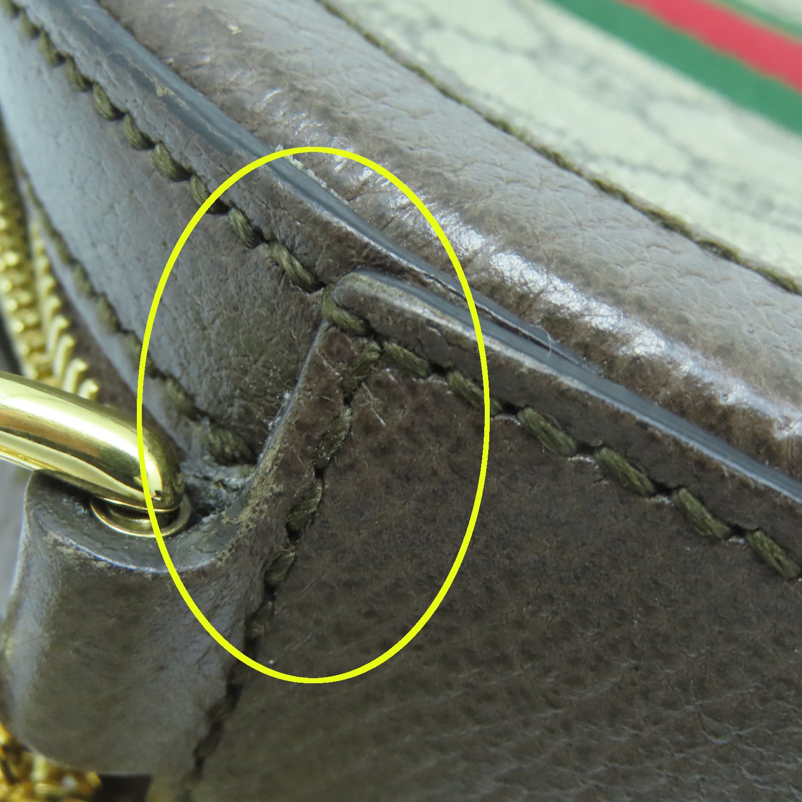 GUCCI 塗層帆布Ophidia GG金扣鏈帶肩背袋啡色