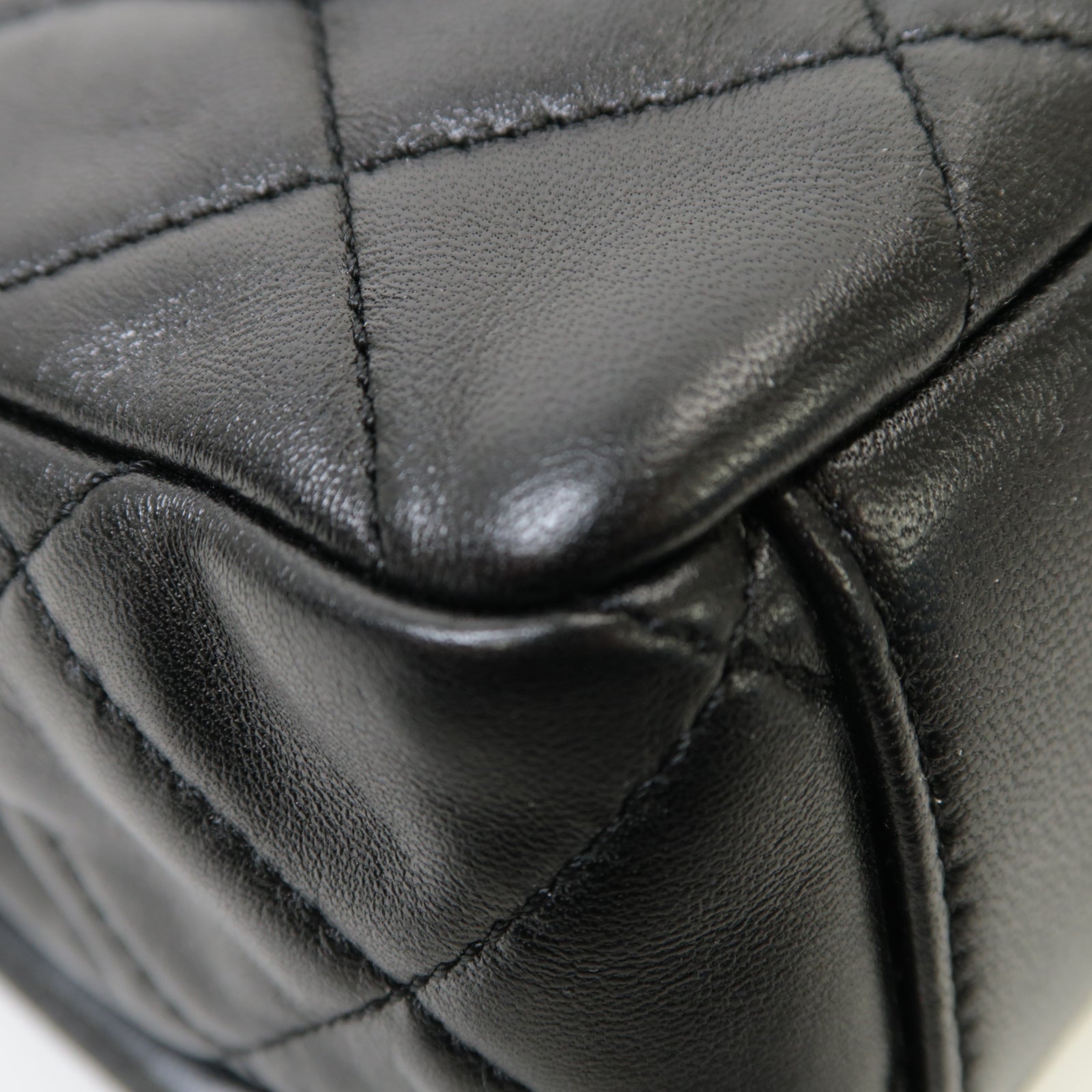 CHANEL 菱格羊皮皮革Chain Shoulder Bag金扣鏈帶肩背袋黒色