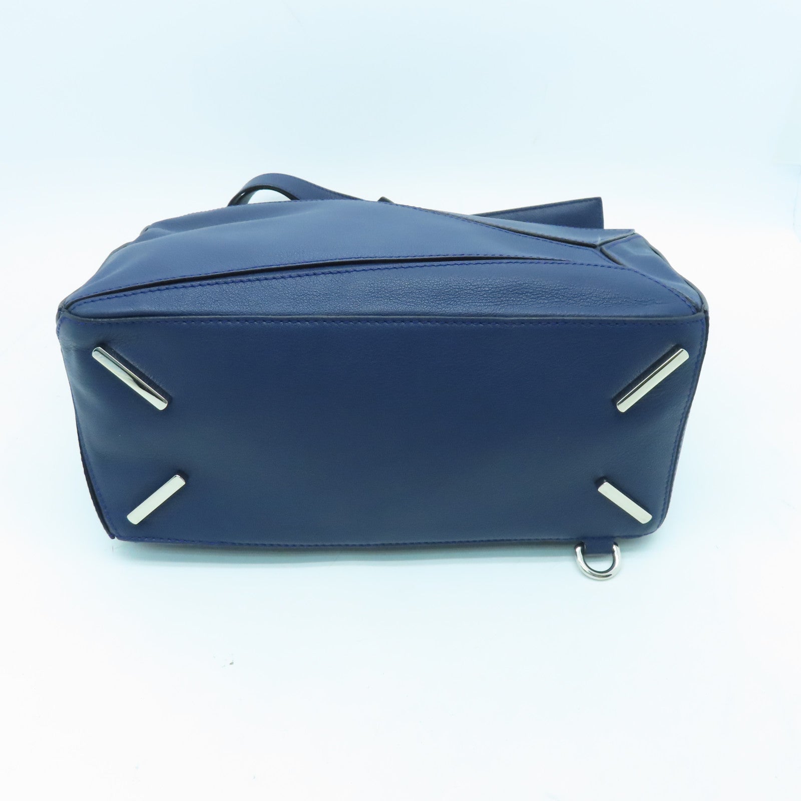 LOEWE cowhide leather Puzzle Bag silver buckle handle shoulder bag blue
