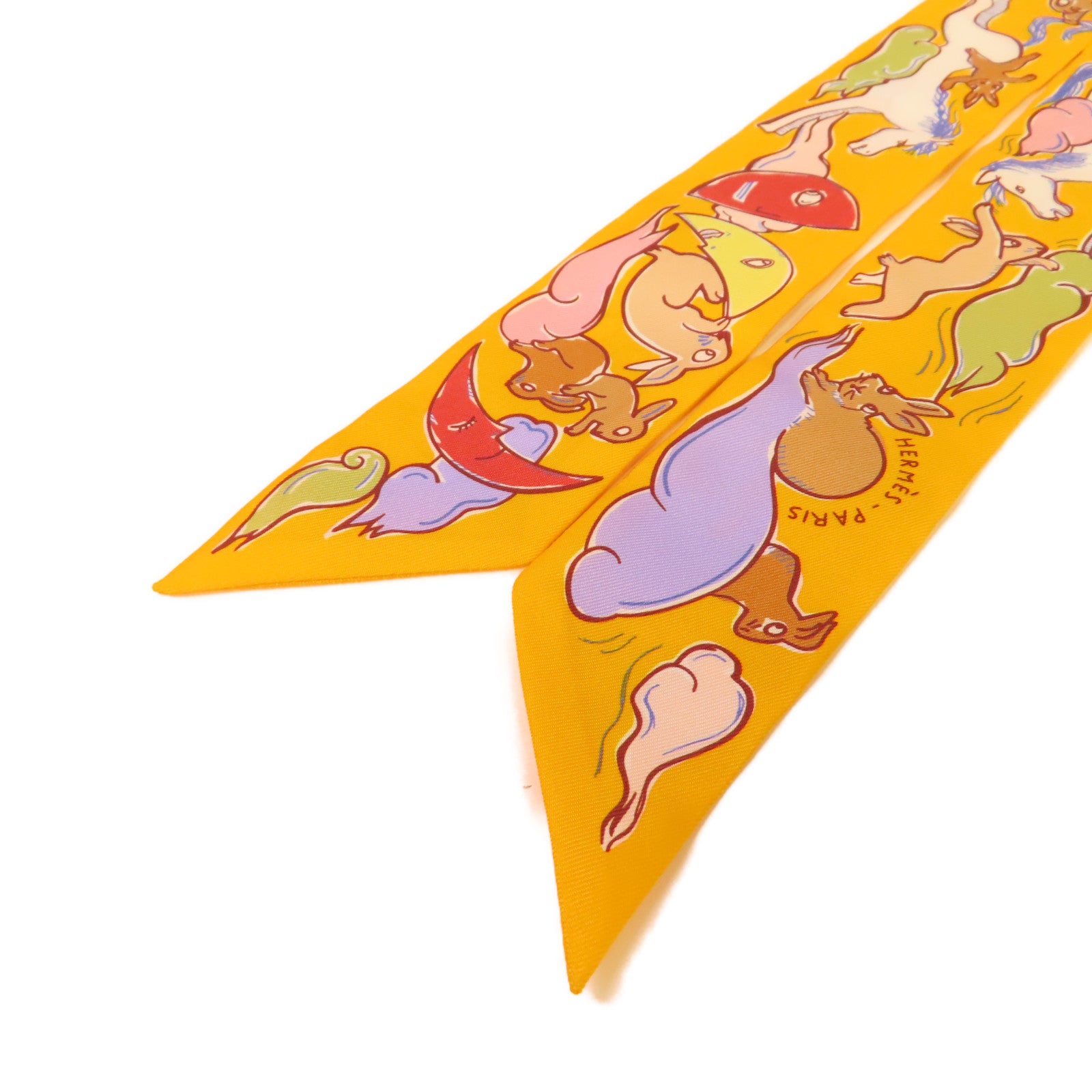 HERMES 絲質Twilly絲巾橙黄色/彩色