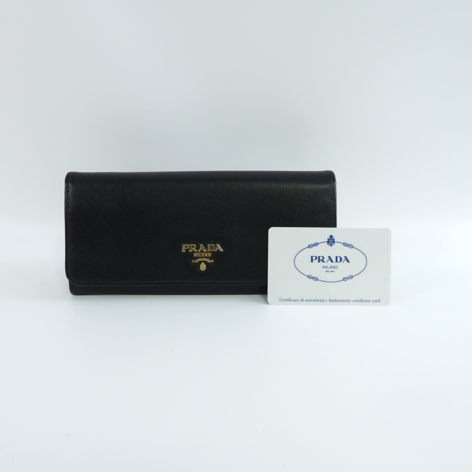 PRADA Saffiano皮革Long Wallet金扣長錢包黑色