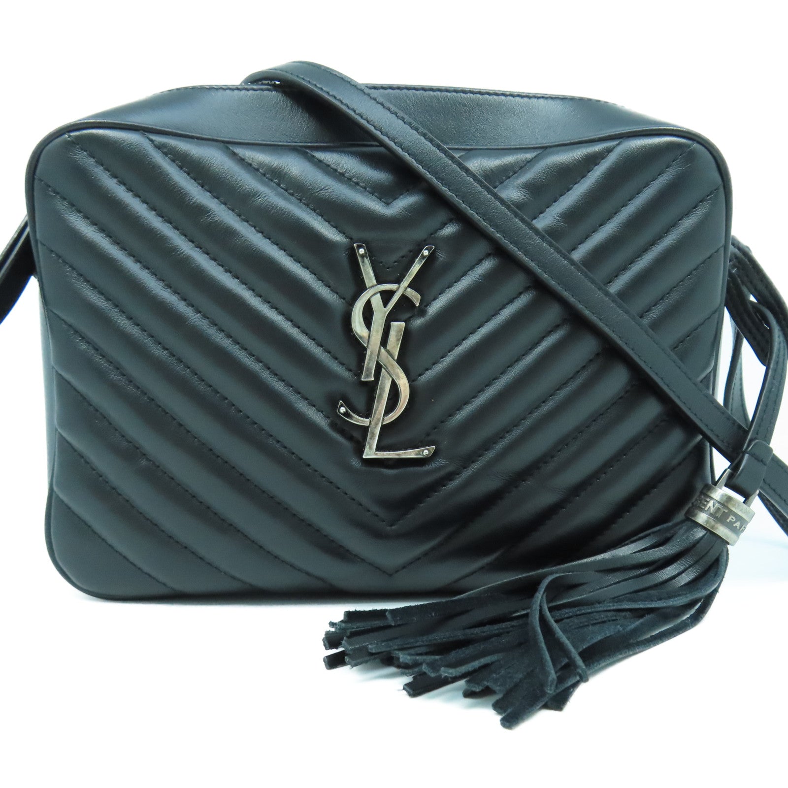 SAINT LAURENT 牛皮皮革Shoulder Bag銀扣肩背袋黑色