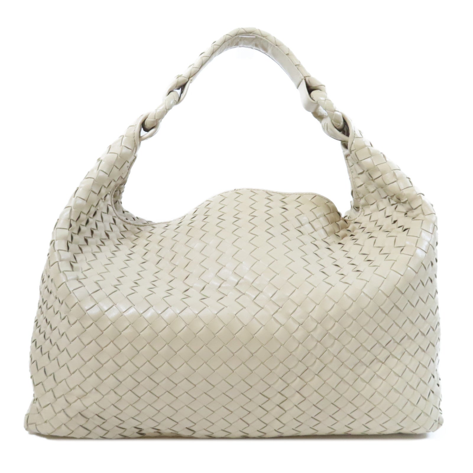 BOTTEGA VENETA 織紋牛皮皮革Shoulder Bag銀扣肩背袋米色