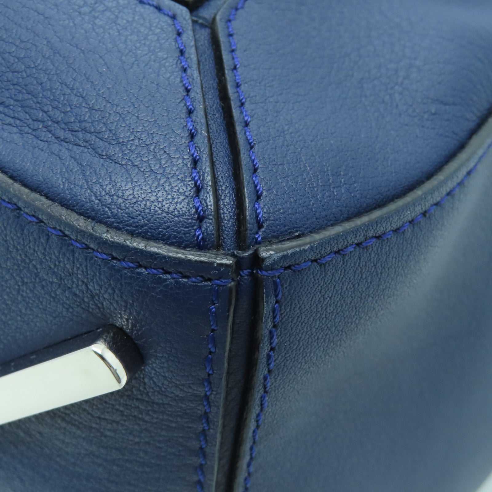 LOEWE cowhide leather Puzzle Bag silver buckle handle shoulder bag blue