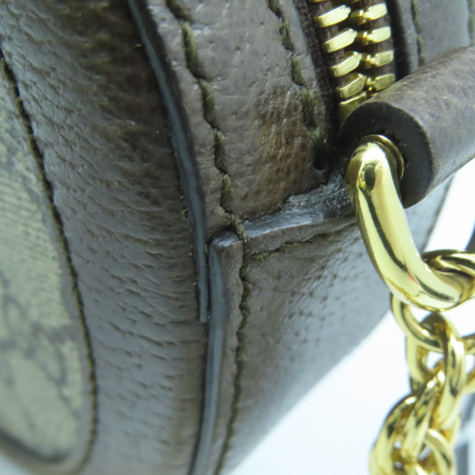 GUCCI 塗層帆布Ophidia GG金扣鏈帶肩背袋啡色