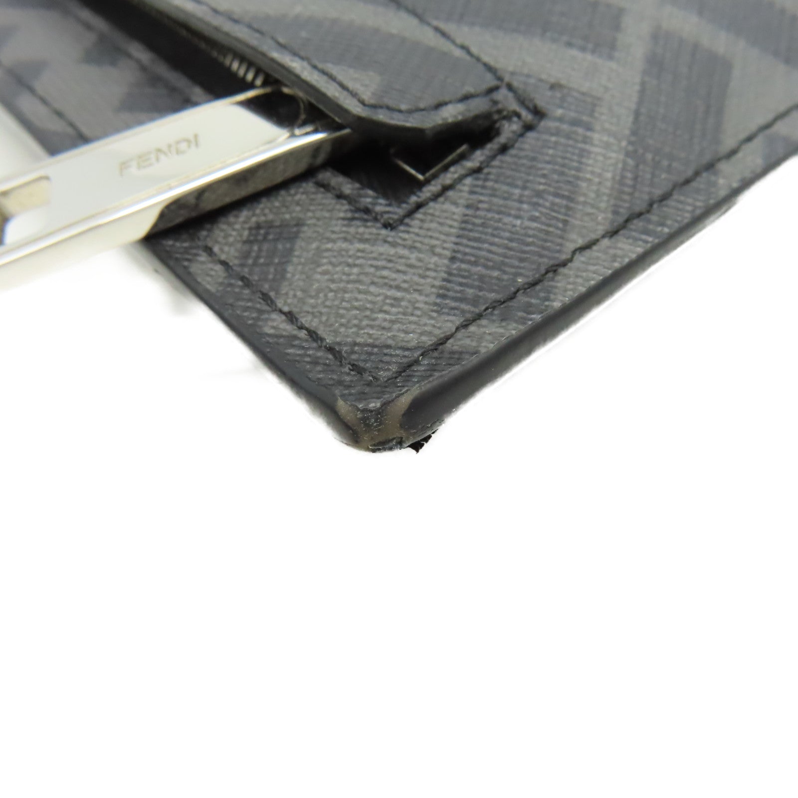 FENDI 塗層帆布/牛皮皮革Clutch Bag銀扣手拿包碳灰色/黑色/黃色