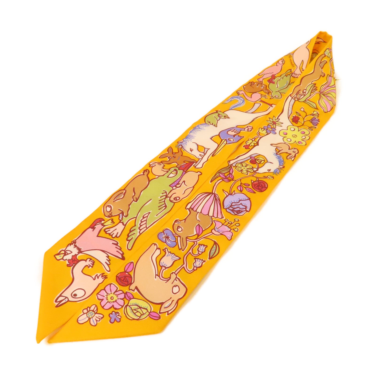 HERMES 絲質Twilly絲巾橙黄色/彩色