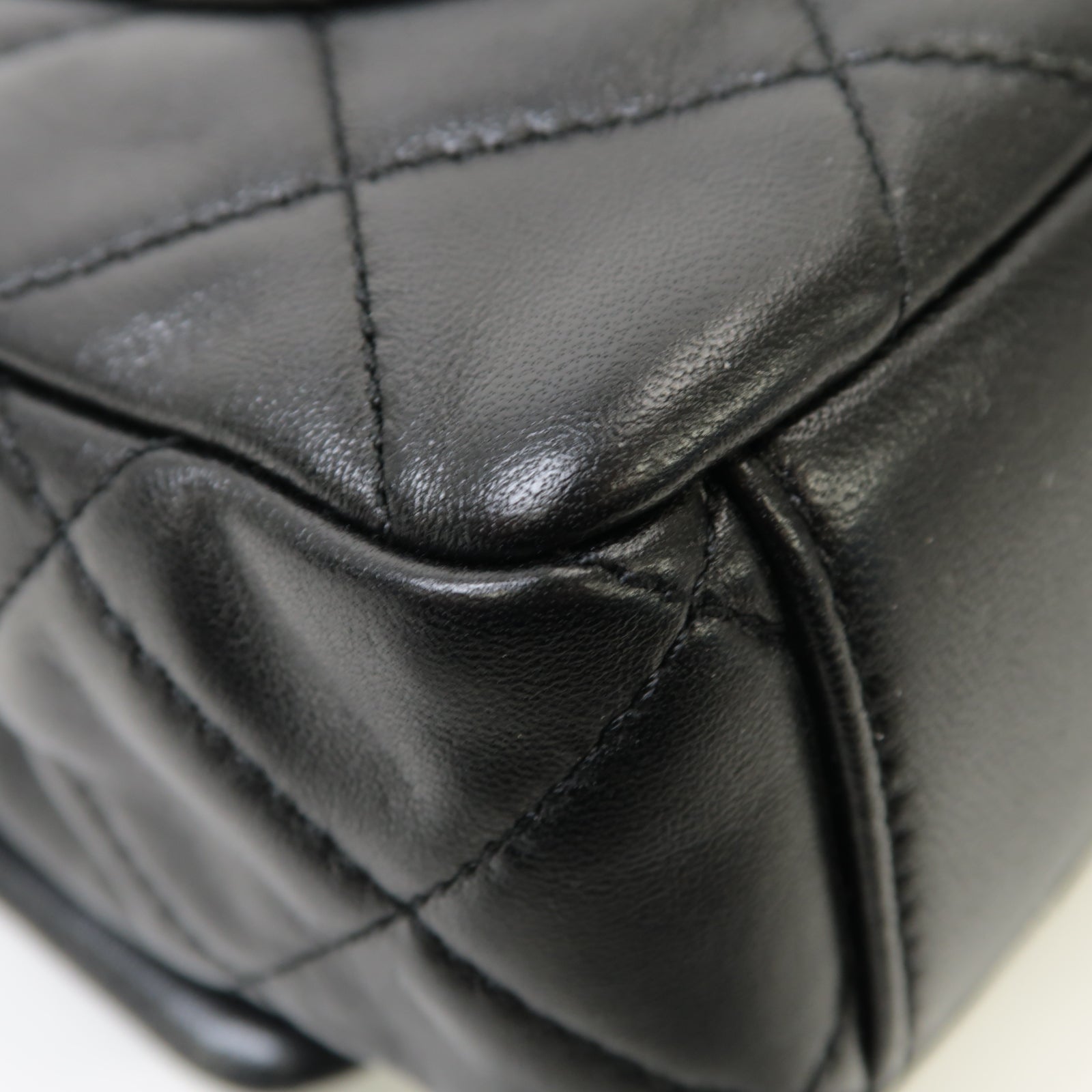 CHANEL 菱格羊皮皮革Chain Shoulder Bag金扣鏈帶肩背袋黒色