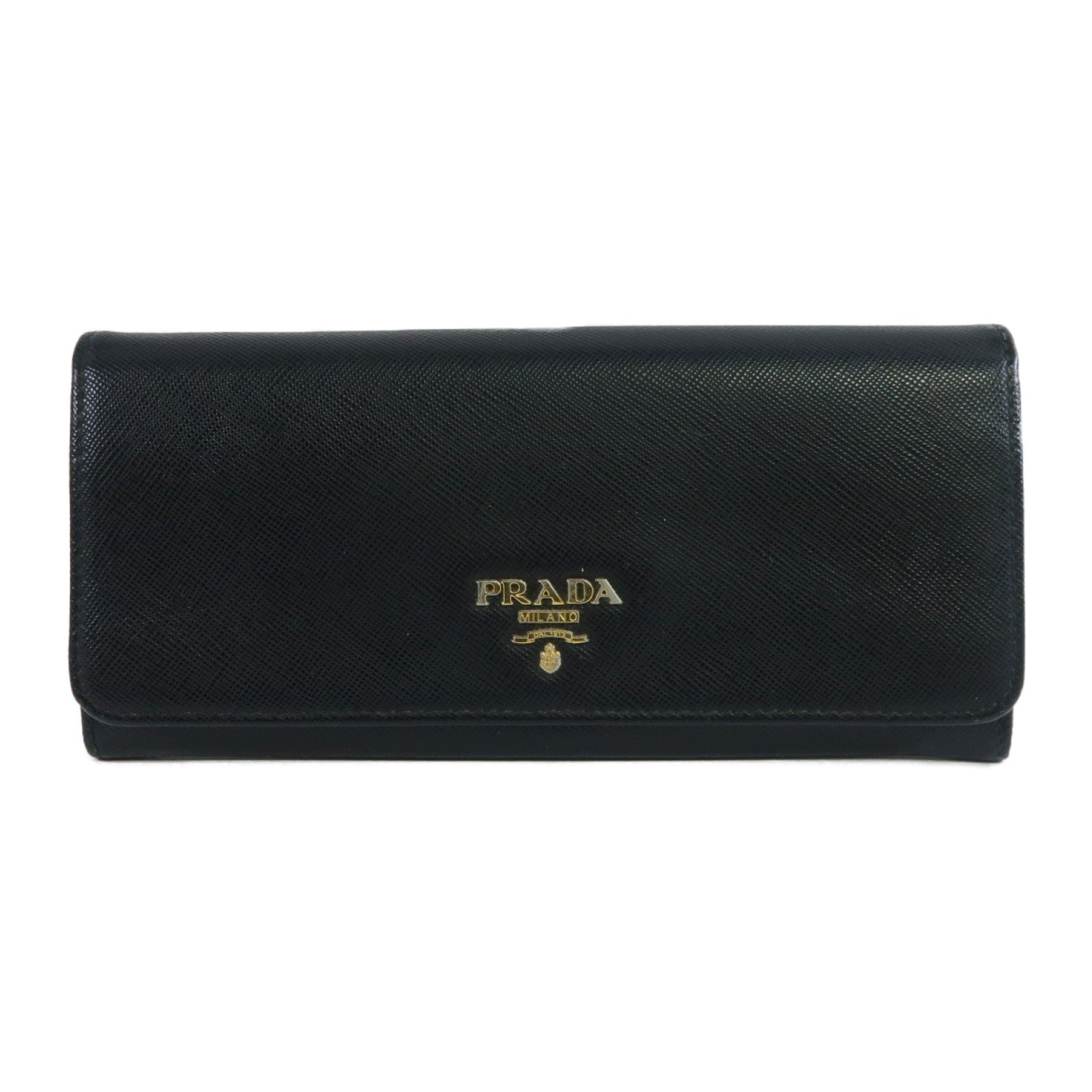 PRADA Saffiano皮革Long Wallet金扣長錢包黑色