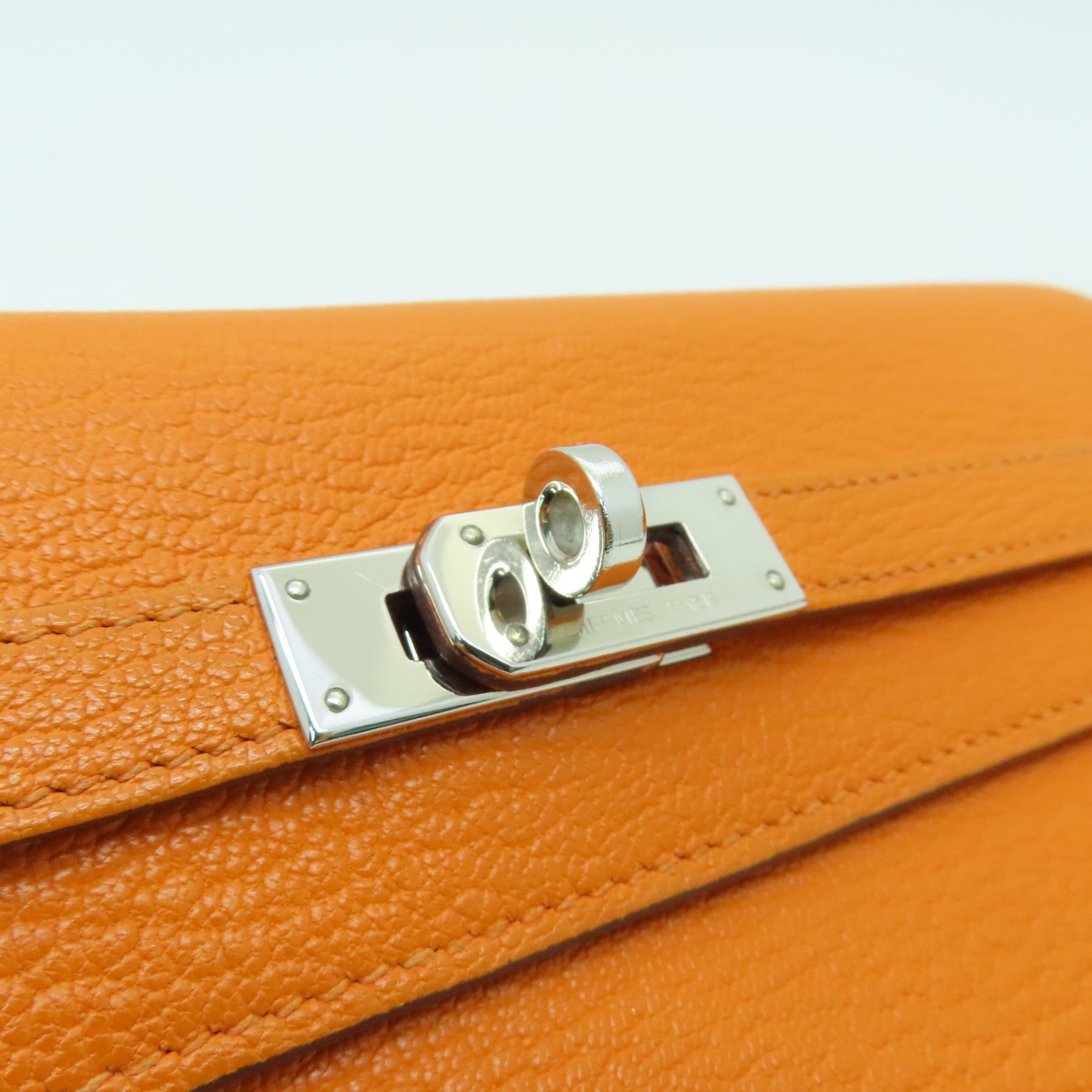 HERMES Chevre皮革Kelly Wallet銀扣長錢包橙色