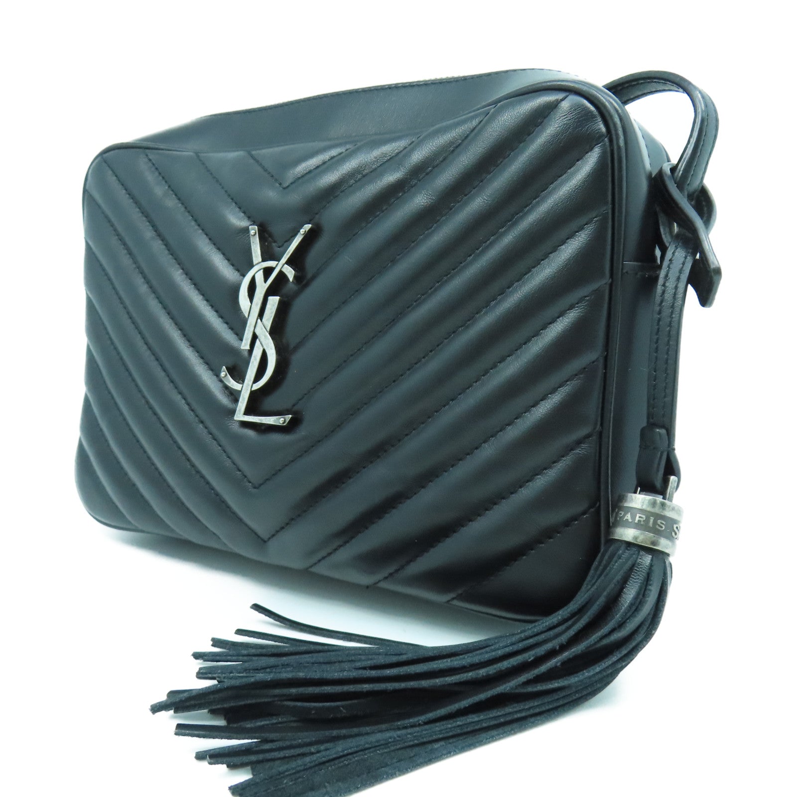 SAINT LAURENT 牛皮皮革Shoulder Bag銀扣肩背袋黑色