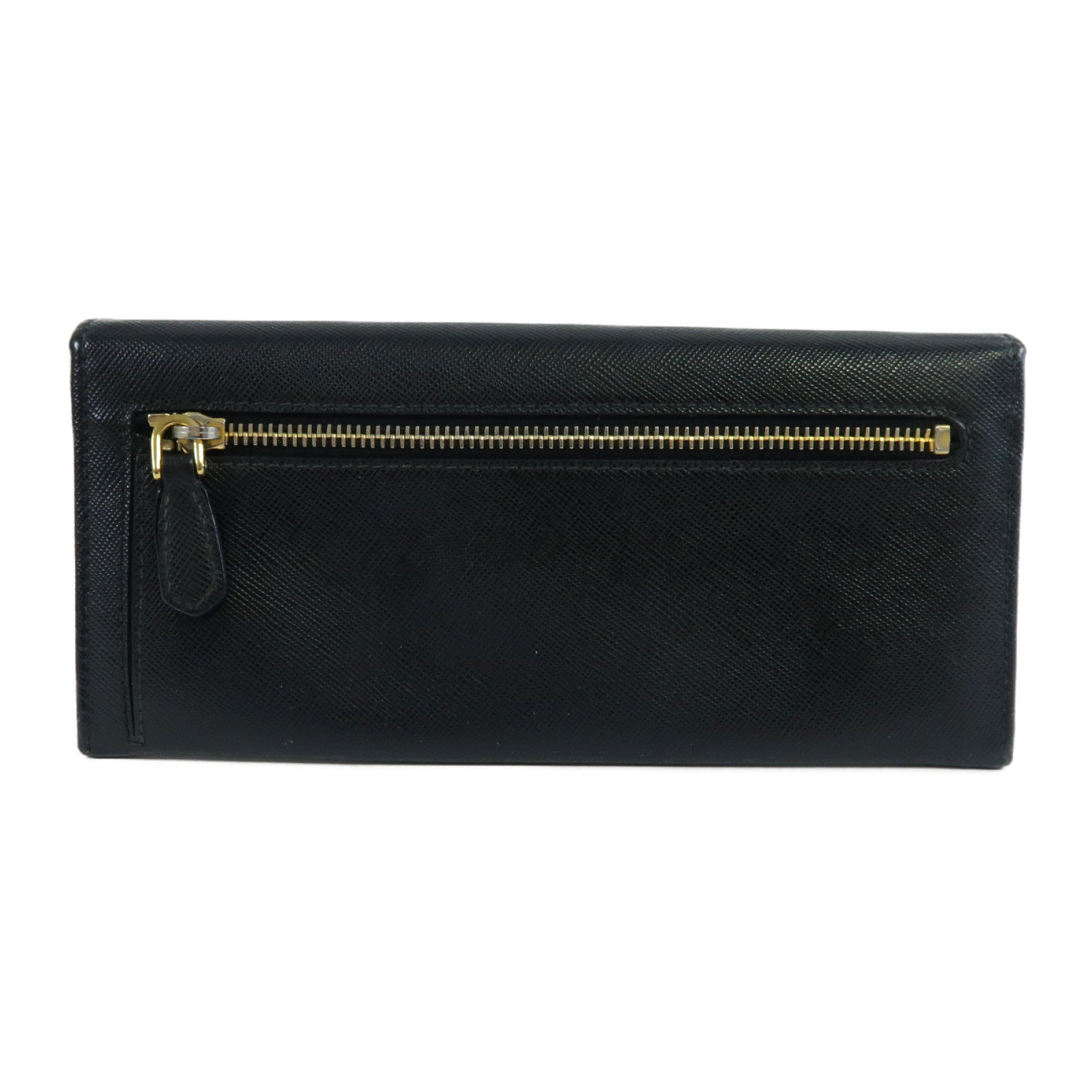 PRADA Saffiano皮革Long Wallet金扣長錢包黑色