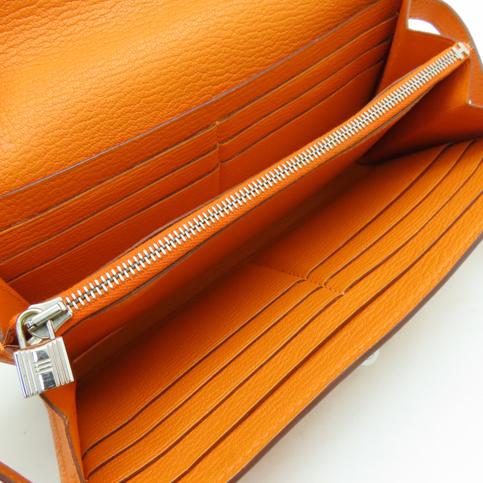 HERMES Chevre皮革Kelly Wallet銀扣長錢包橙色