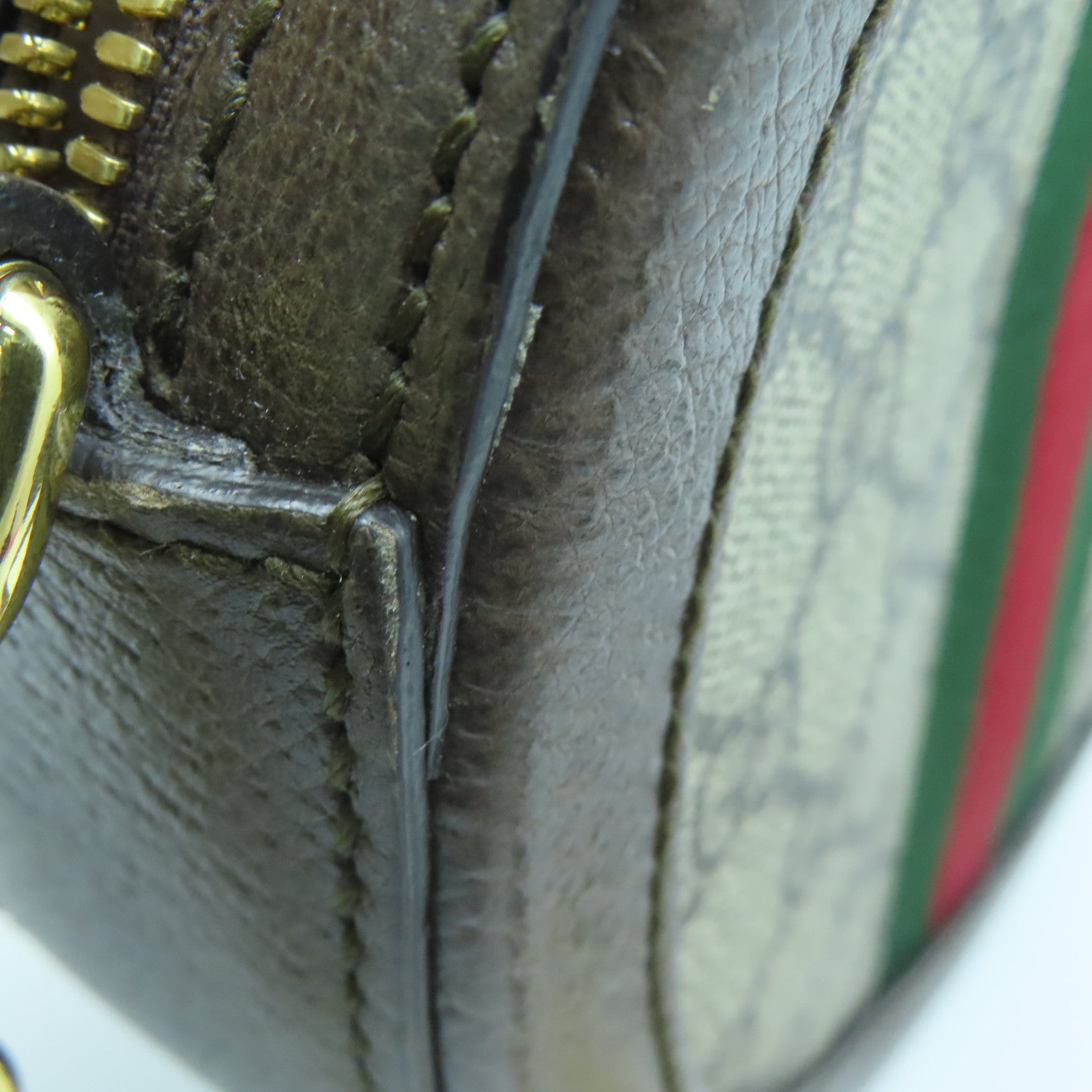 GUCCI 塗層帆布Ophidia GG金扣鏈帶肩背袋啡色