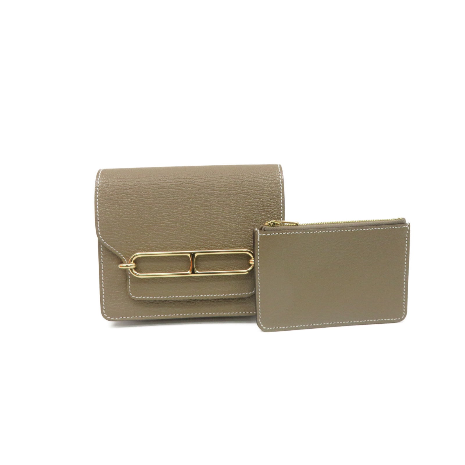 HERMES Chevre皮革金扣Roulis slim wallet钱包啡色