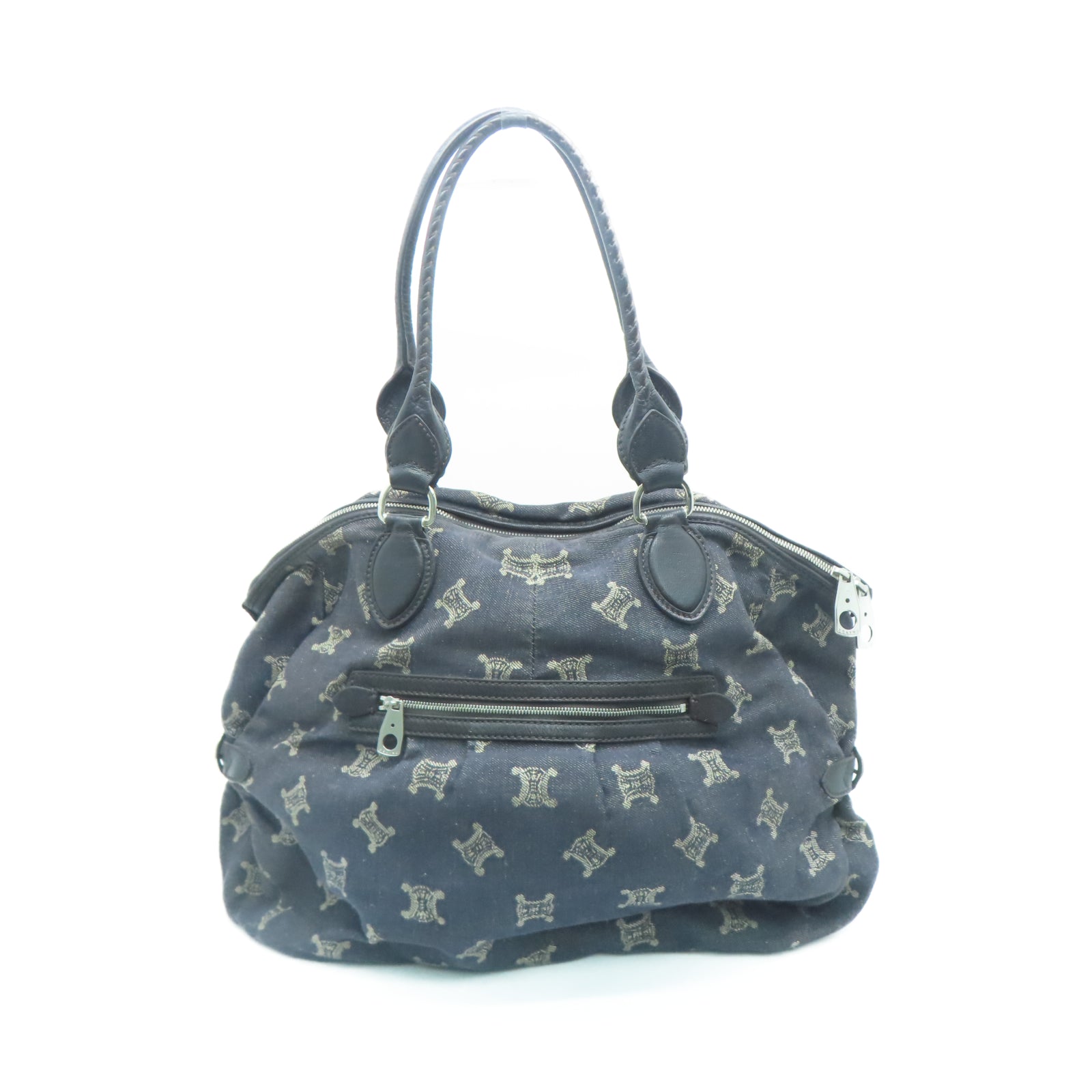 CELINE 帆布Shoulder Bag银扣肩背袋黑色