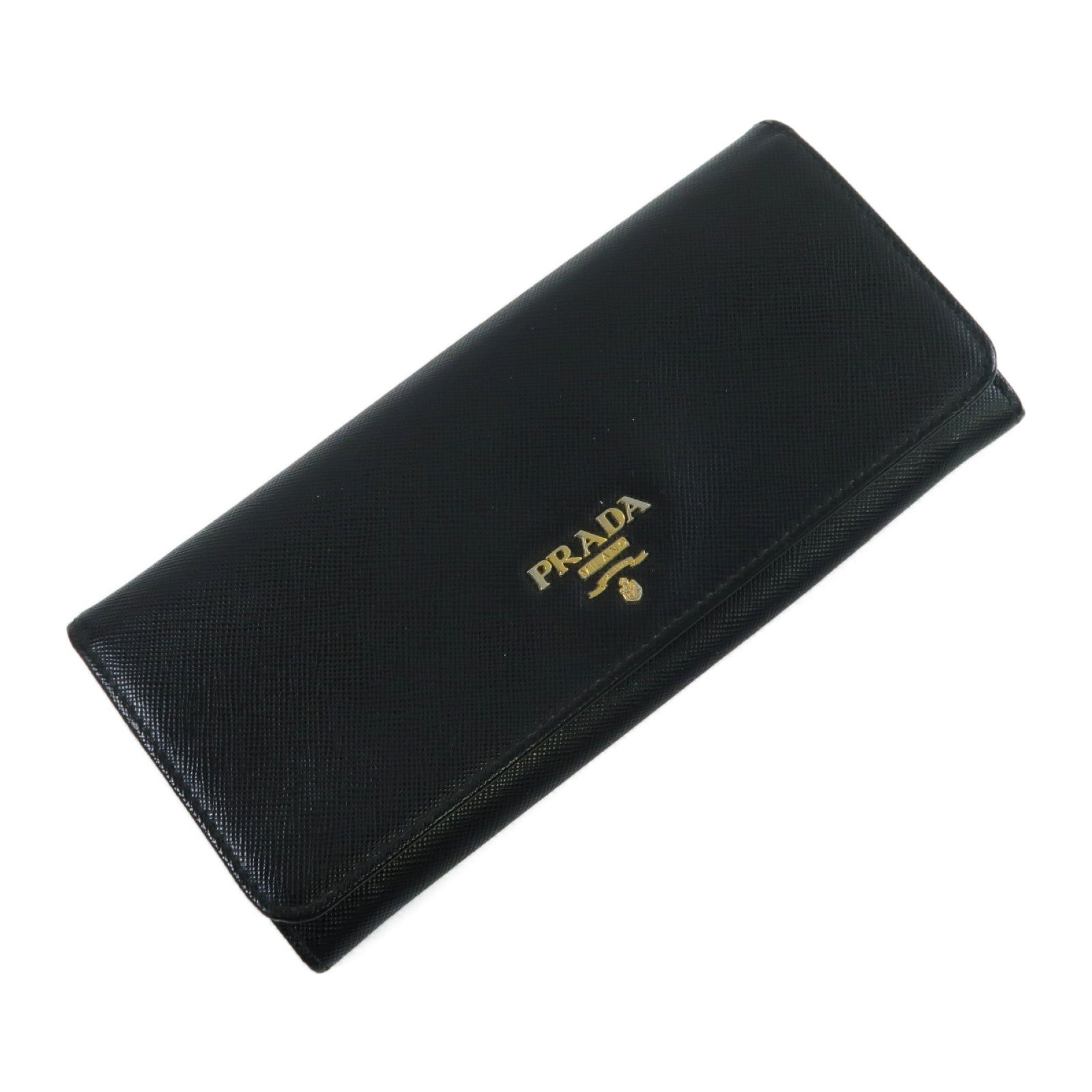 PRADA Saffiano皮革Long Wallet金扣長錢包黑色
