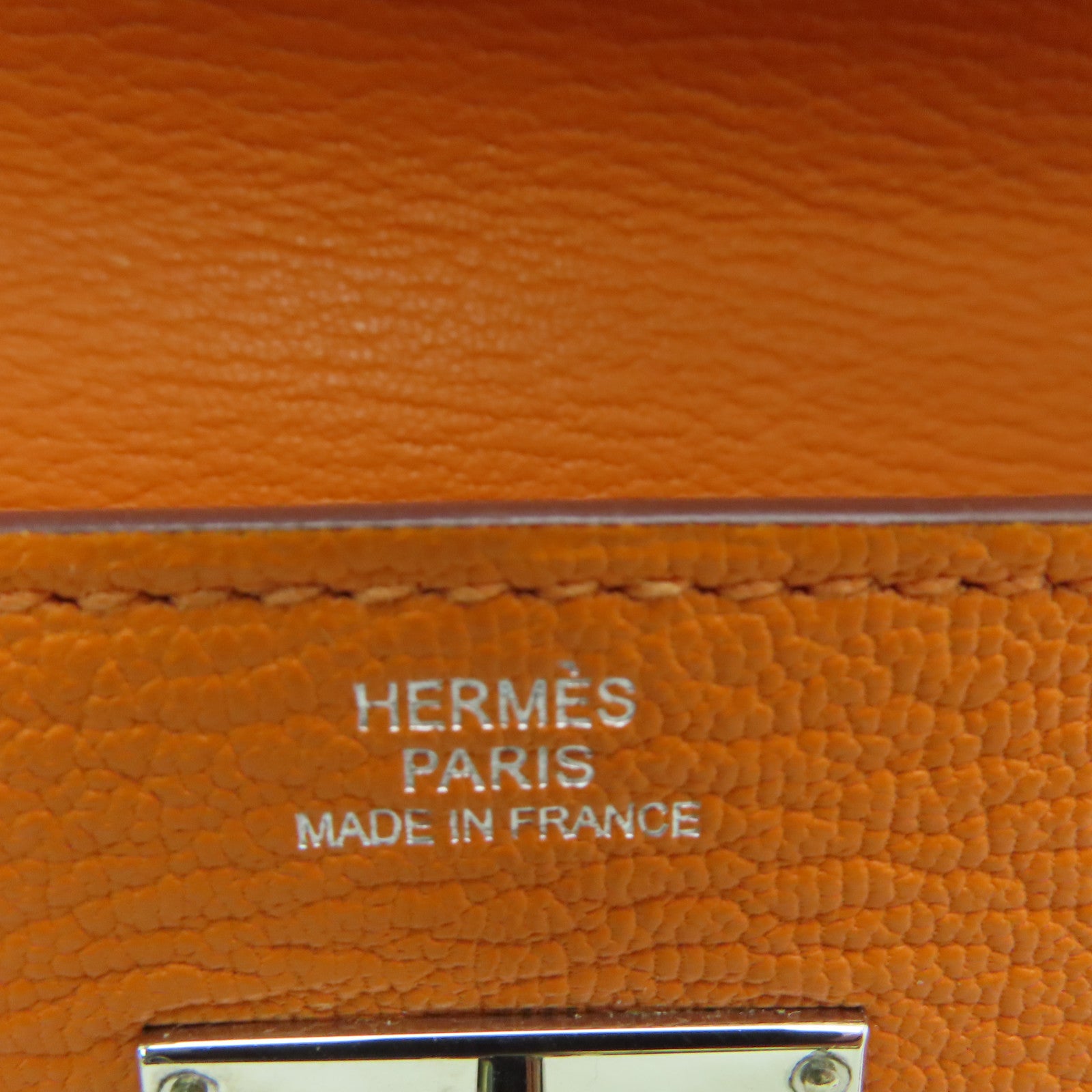 HERMES Chevre皮革Kelly Wallet銀扣長錢包橙色