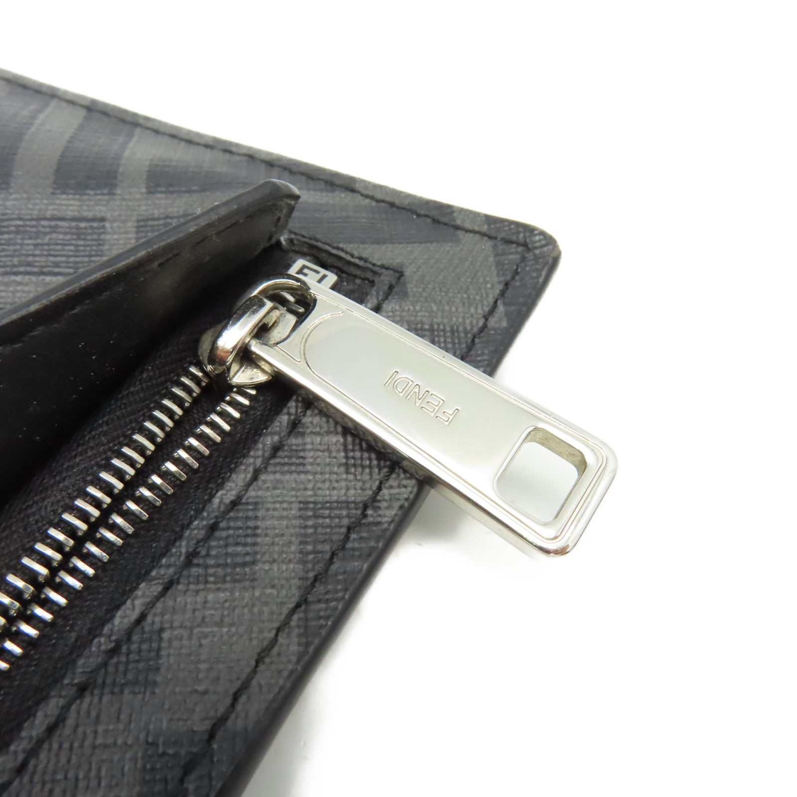 FENDI 塗層帆布/牛皮皮革Clutch Bag銀扣手拿包碳灰色/黑色/黃色