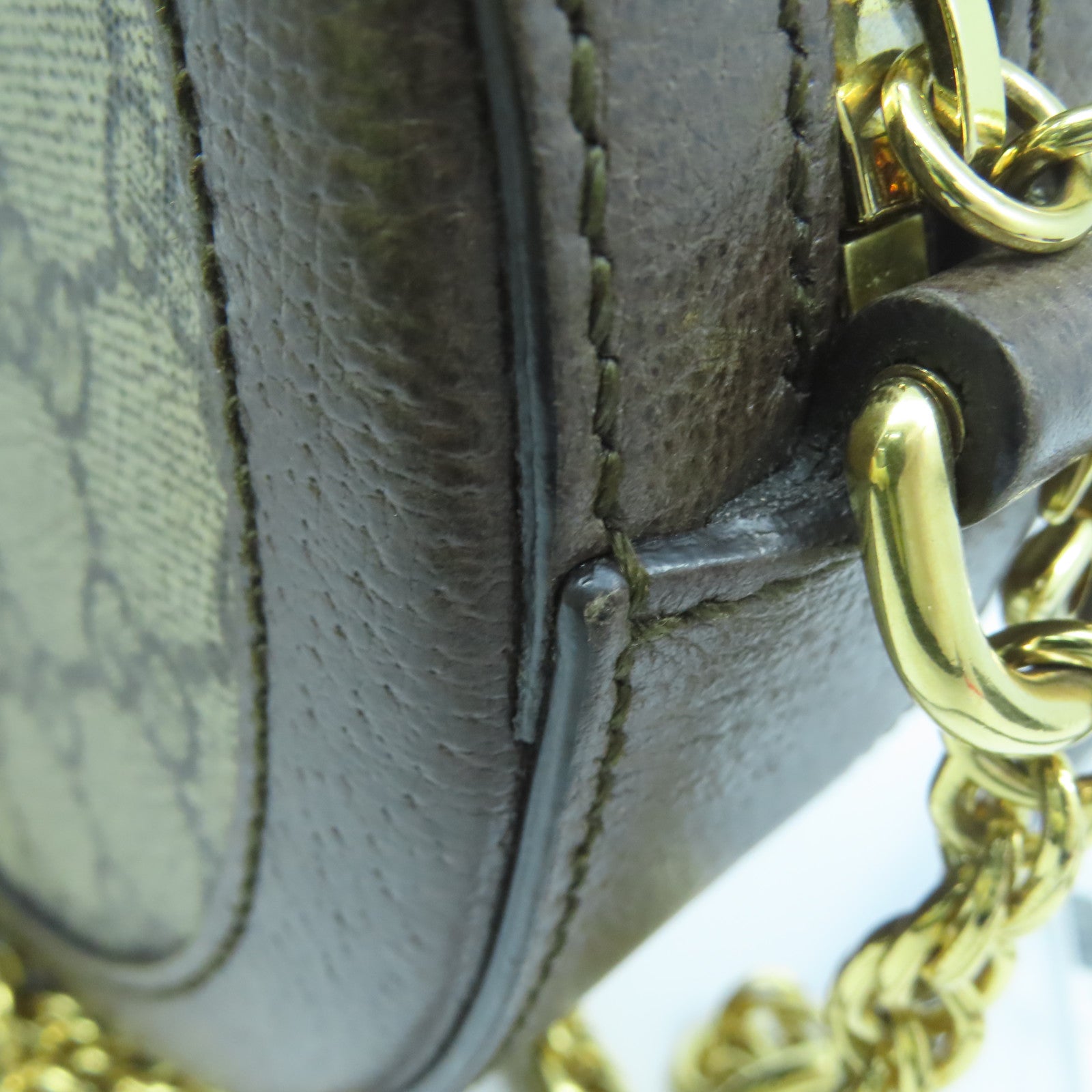 GUCCI 塗層帆布Ophidia GG金扣鏈帶肩背袋啡色