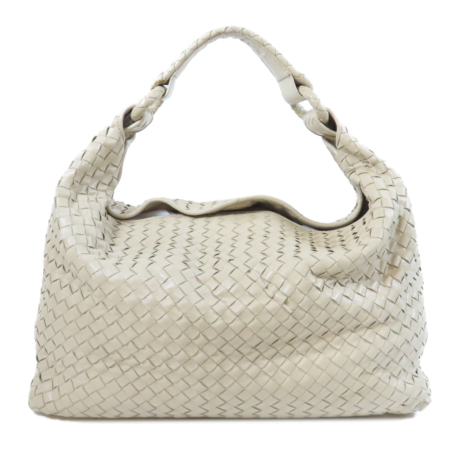 BOTTEGA VENETA 織紋牛皮皮革Shoulder Bag銀扣肩背袋米色