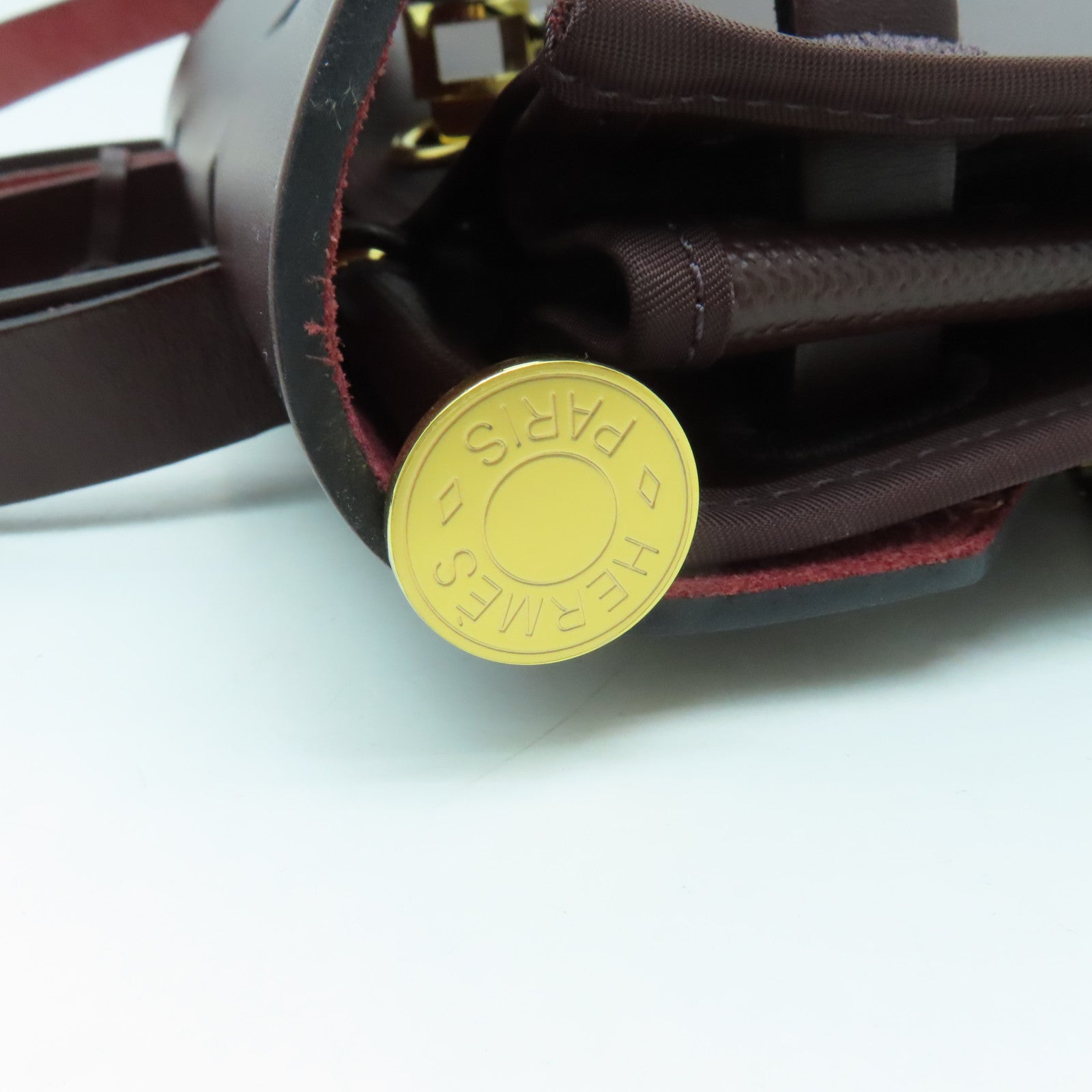 HERMES Canvas Herbag PM Gold Buckle Hand Shoulder Dual-purpose Bag Wine Red