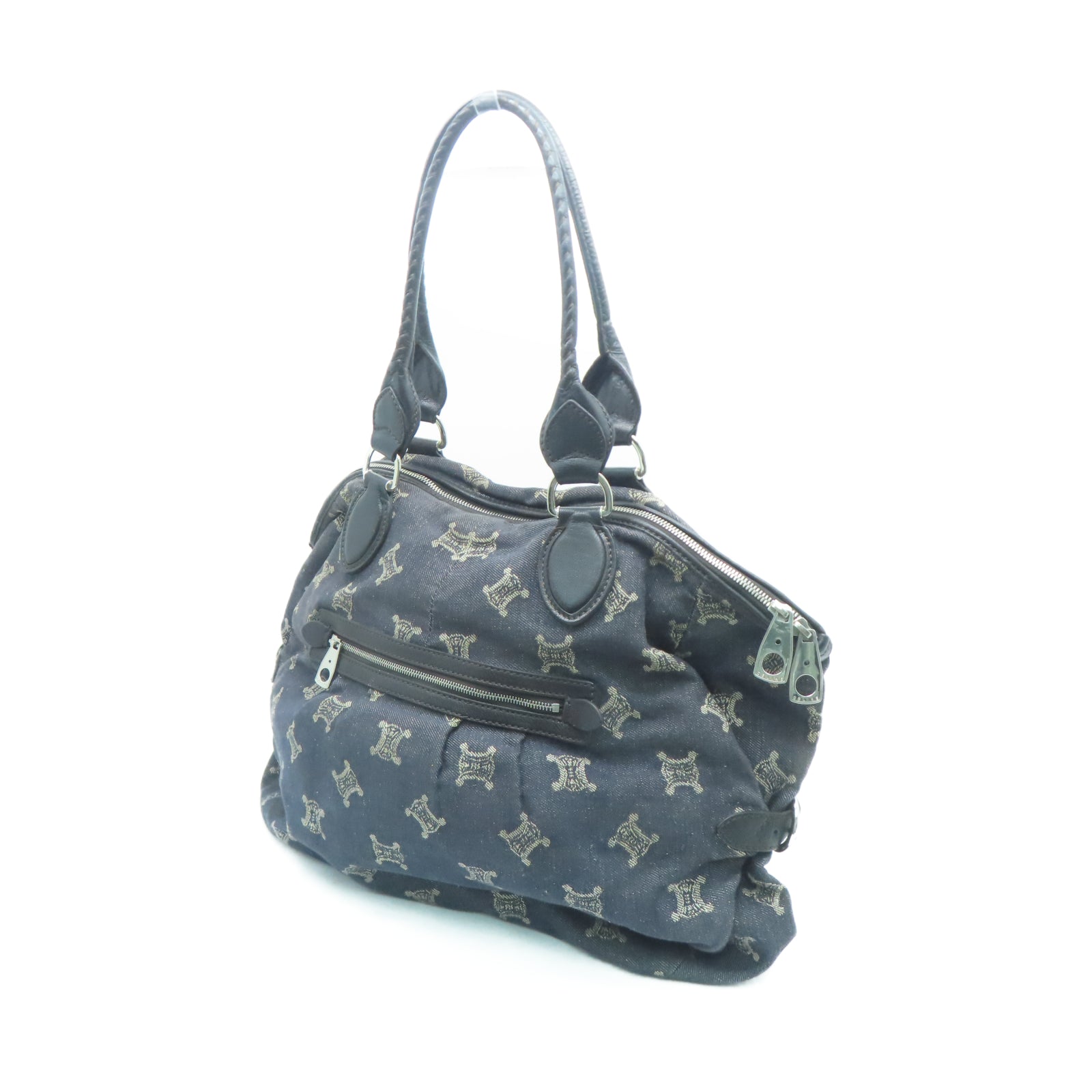 CELINE 帆布Shoulder Bag银扣肩背袋黑色